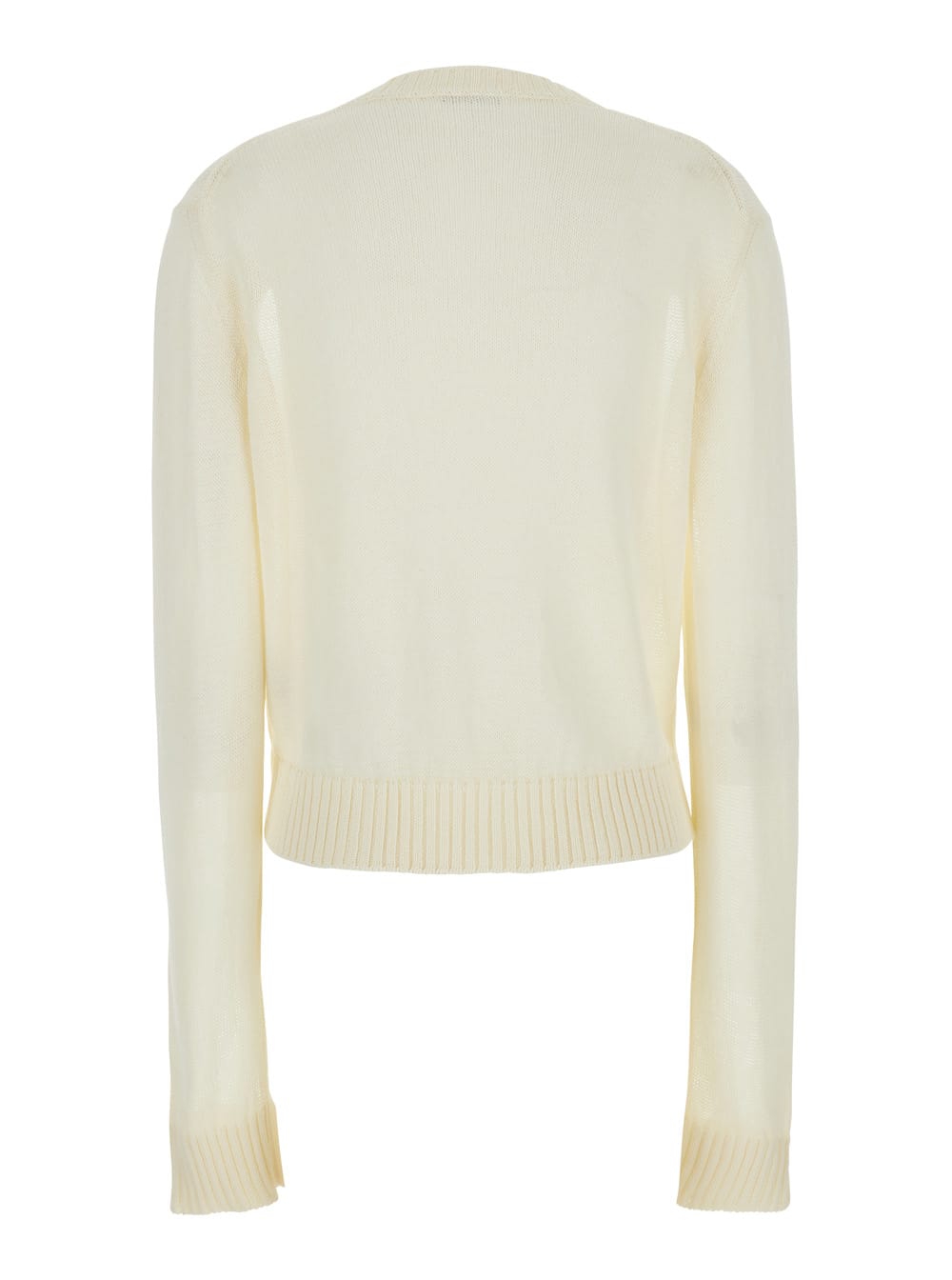 Jil Sander White Cropped Crewneck Sweater With Tonal Logo Embroidery In White