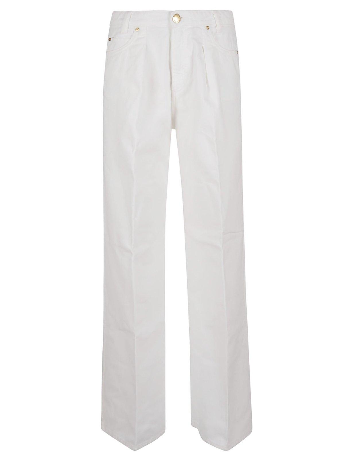 Shop Pinko High-waist Wide-leg Pleat-detailed Jeans In White