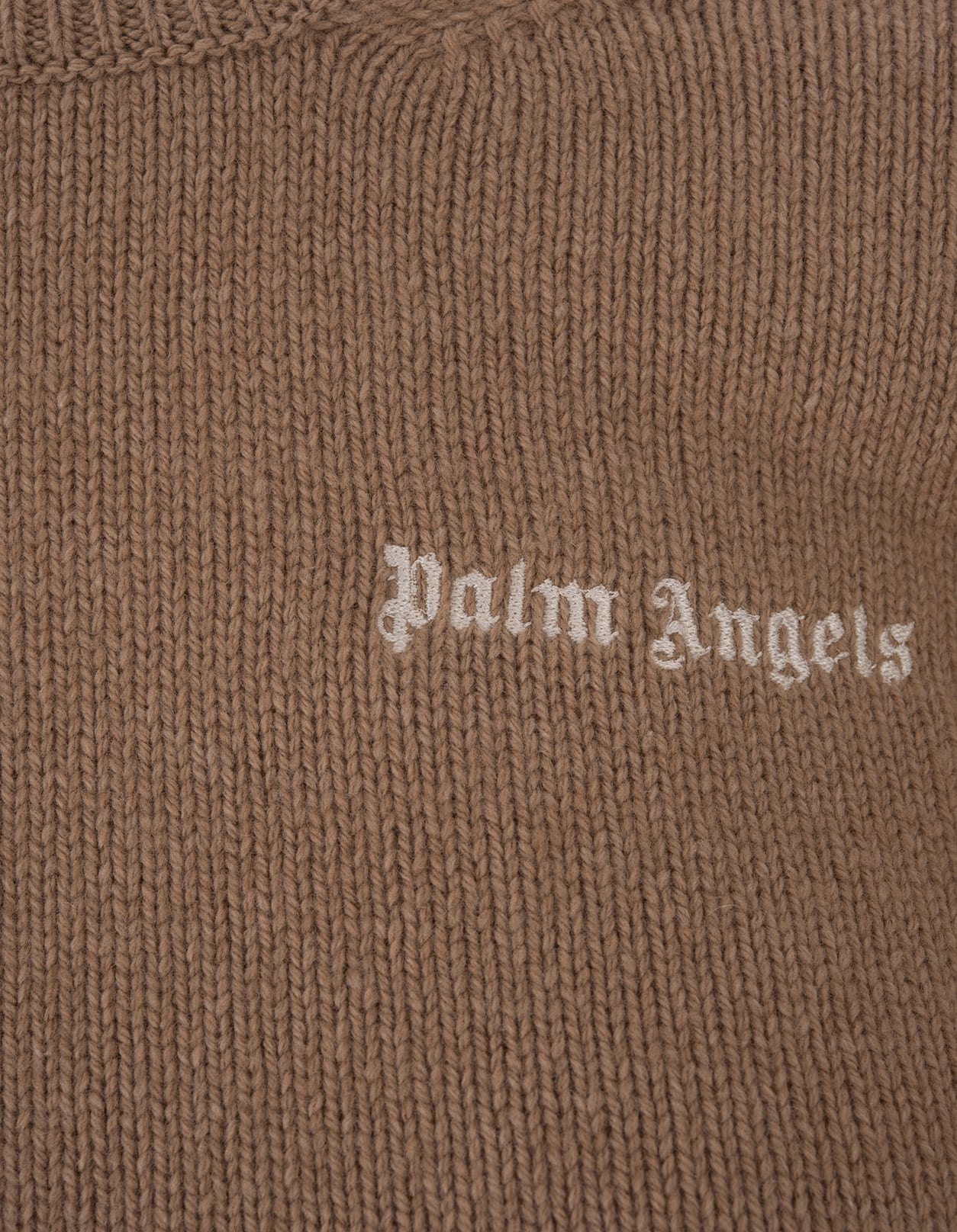 Shop Palm Angels Camel Sweater With Contrasting Logo In Brown