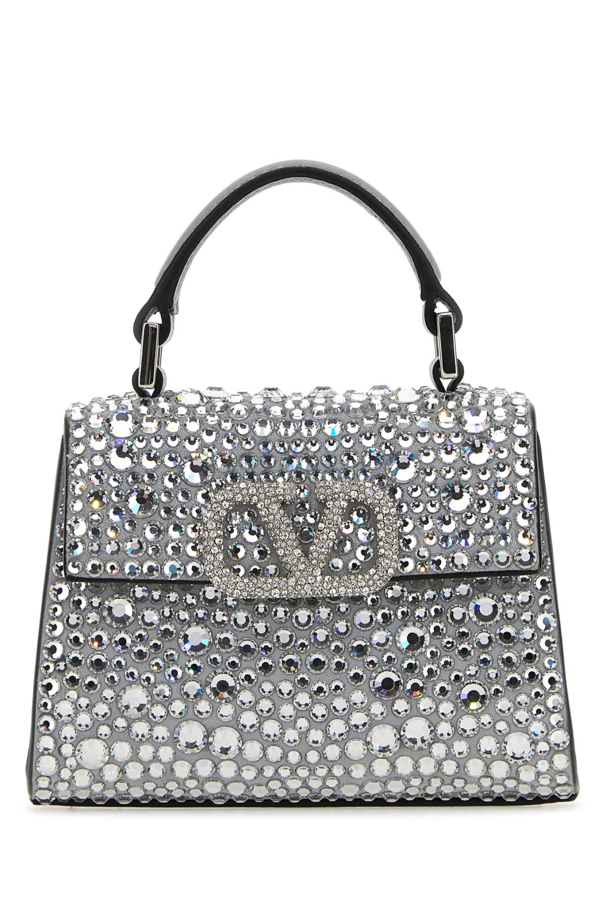 Shop Valentino Embellished Leather Micro Vsling Handbag In Crystalpastelgreycrystal