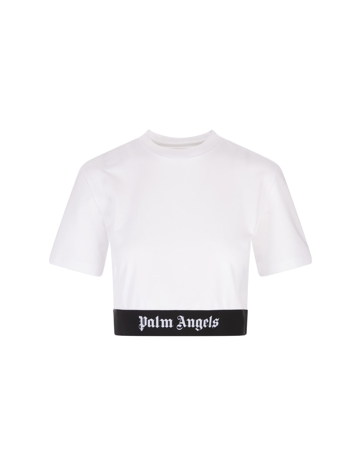 Palm Angels Woman White Crop T-shirt With Logo Band