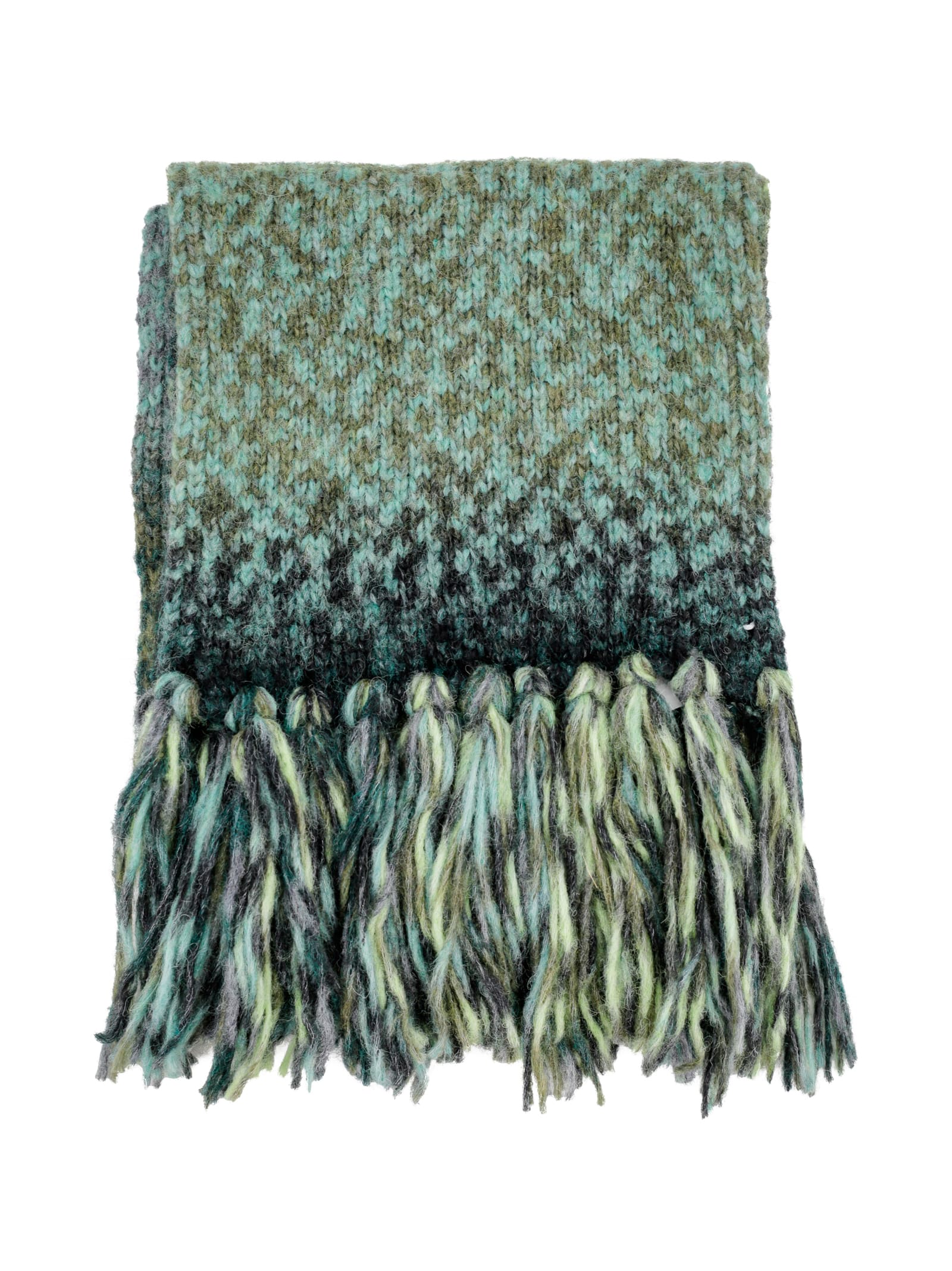 Wool-blend Scarf With Alternating Green And Blue Yarns