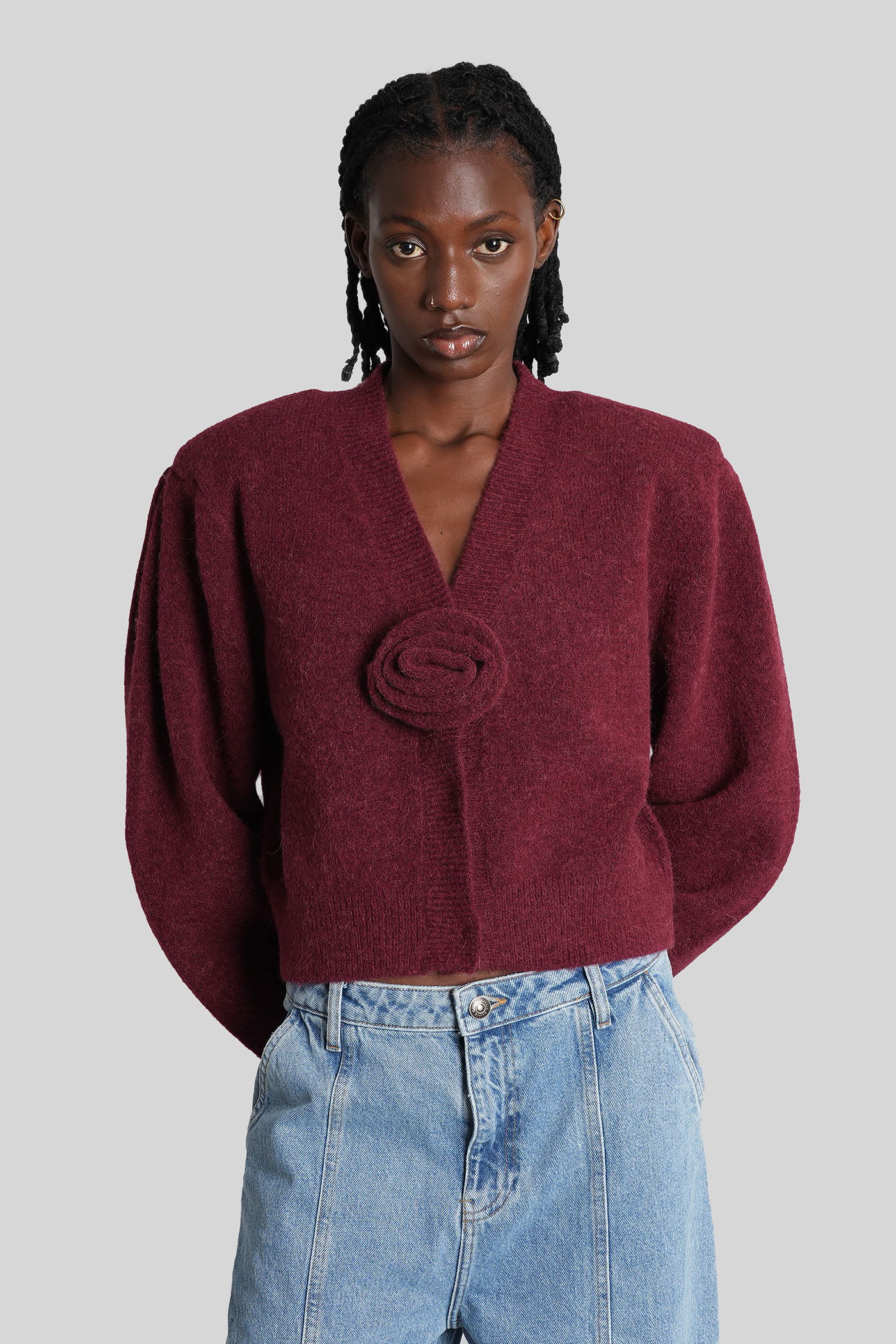 Cardigan In Bordeaux Wool