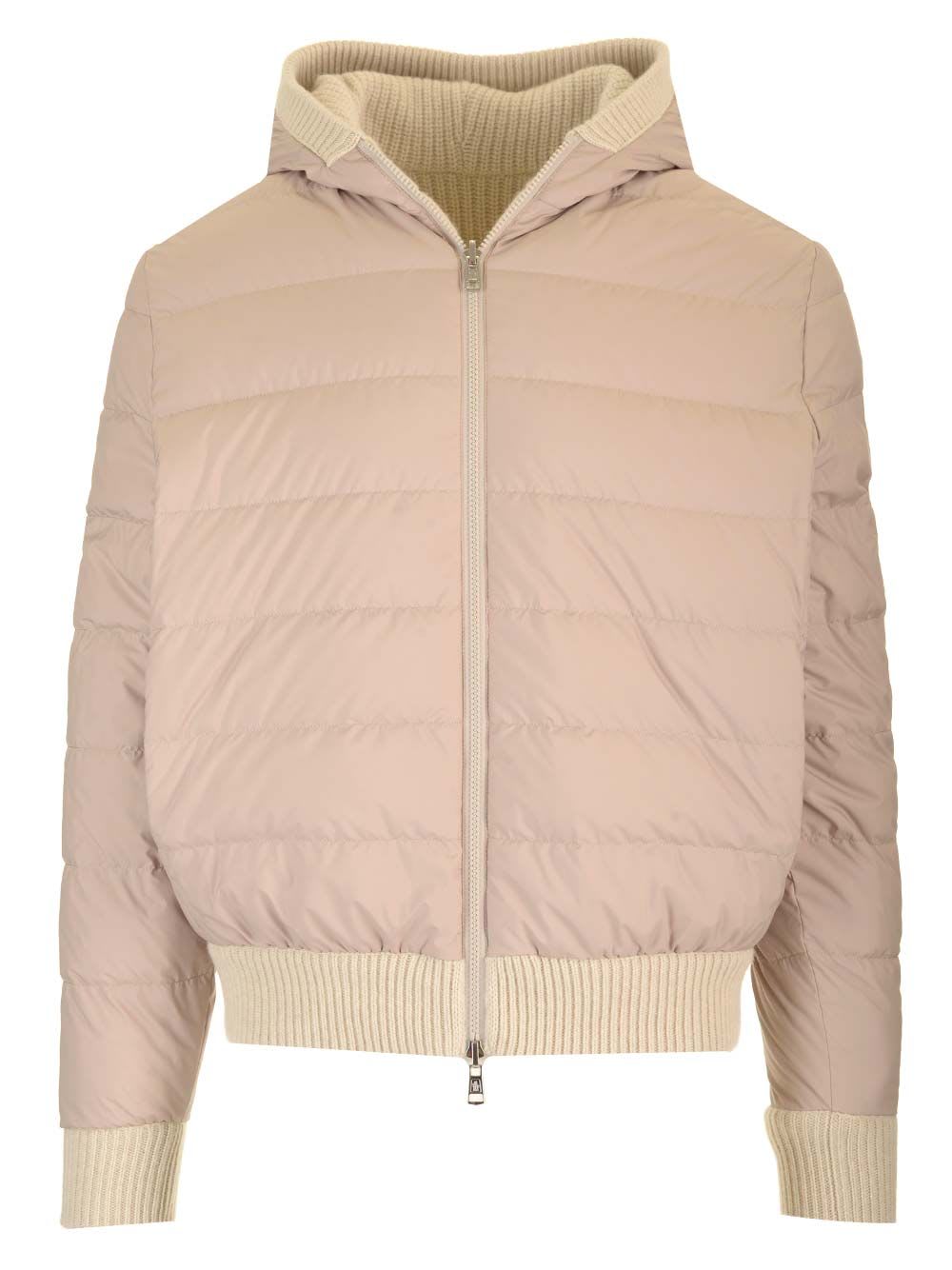 Shop Moncler Reversible Wool Blend Sweatshirt In Beige