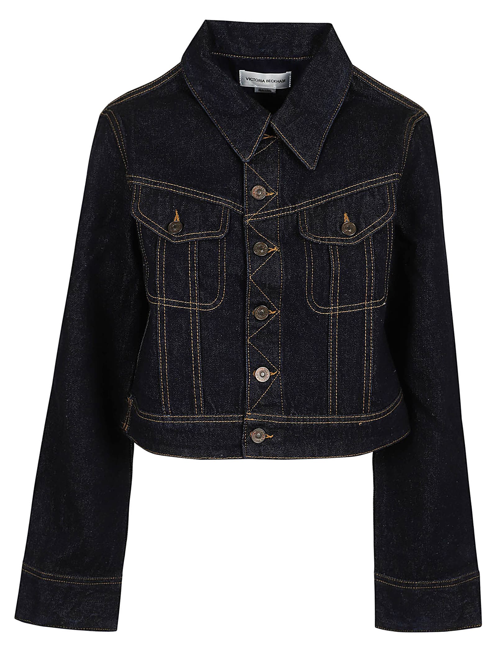 Shop Victoria Beckham Cropped Denim Jacket In Dark Indigo Rinse