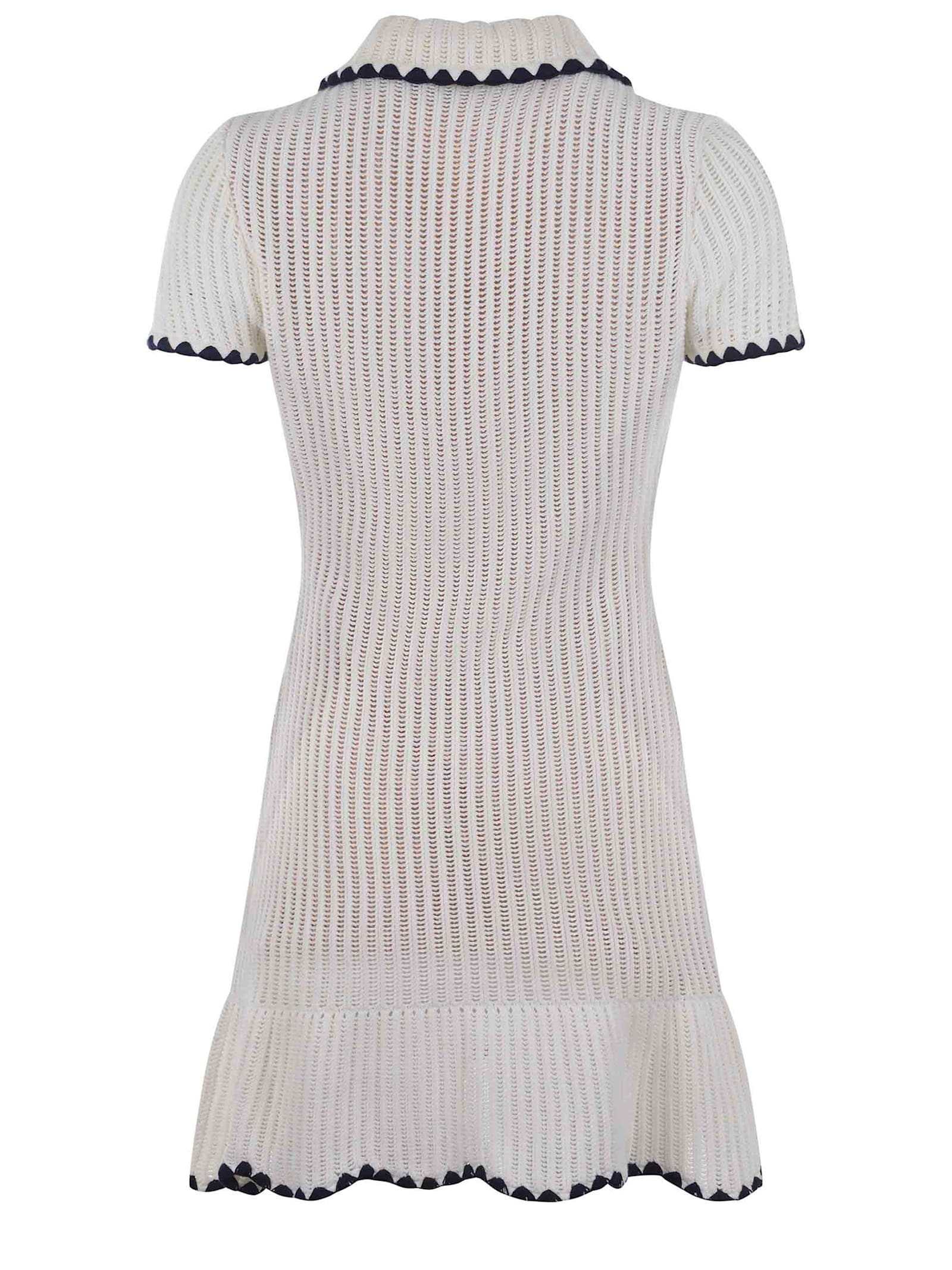 Shop Self-portrait Dress  Made Of Crochet In Beige