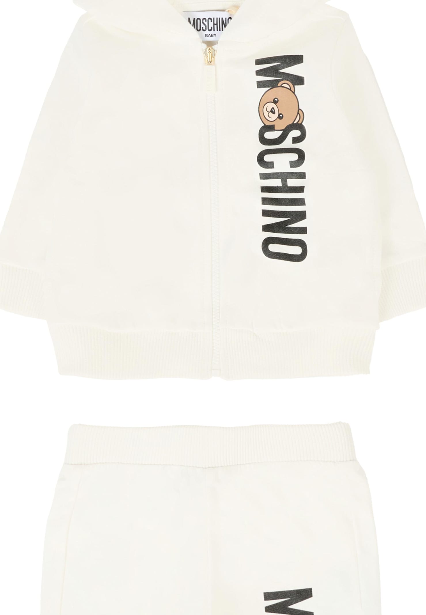Moschino Ivory Suit For Babykids With Teddy Bear In White