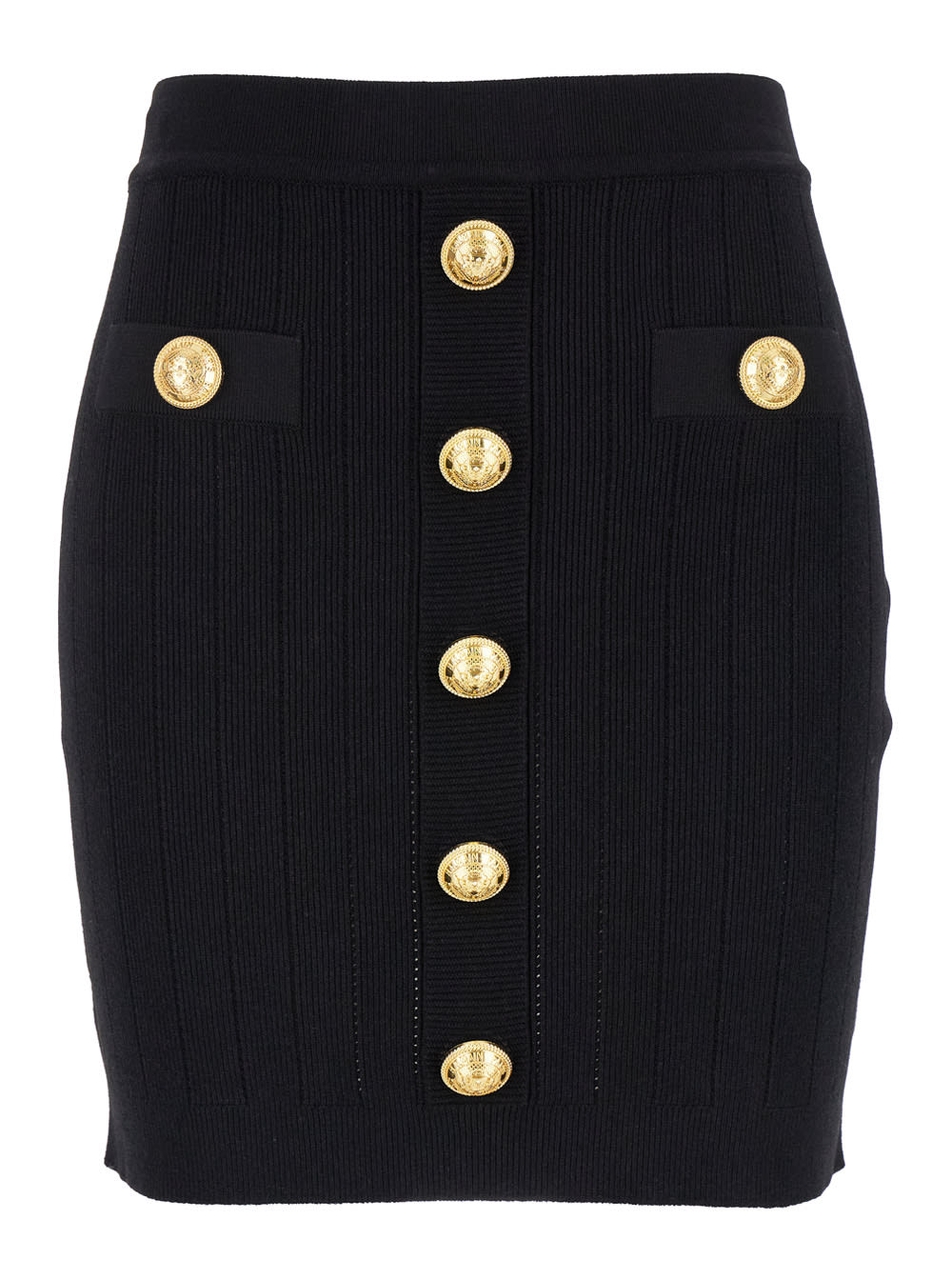 Black Mini Pencil Skirt With Jewel Buttons In Stretch Viscose Blend Woman