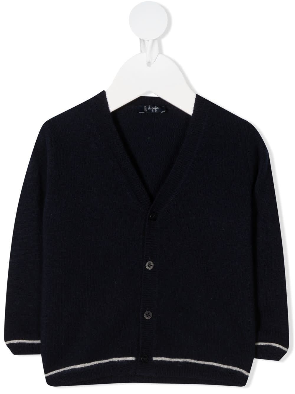 Il Gufo Blue Wool Cardigan With Contrasting Profile