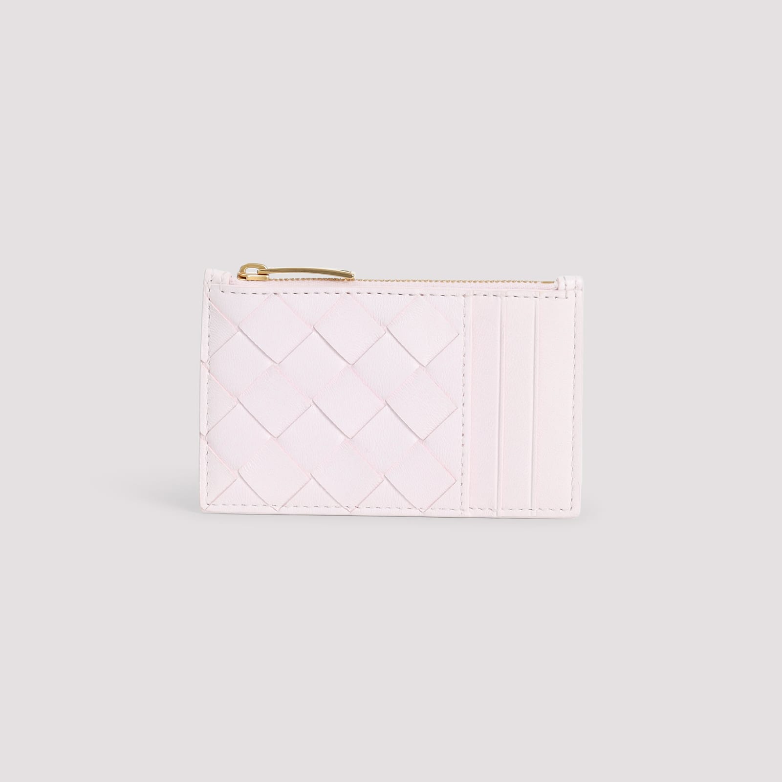 Shop Bottega Veneta Leather Card Case In Bliss Washed Gold