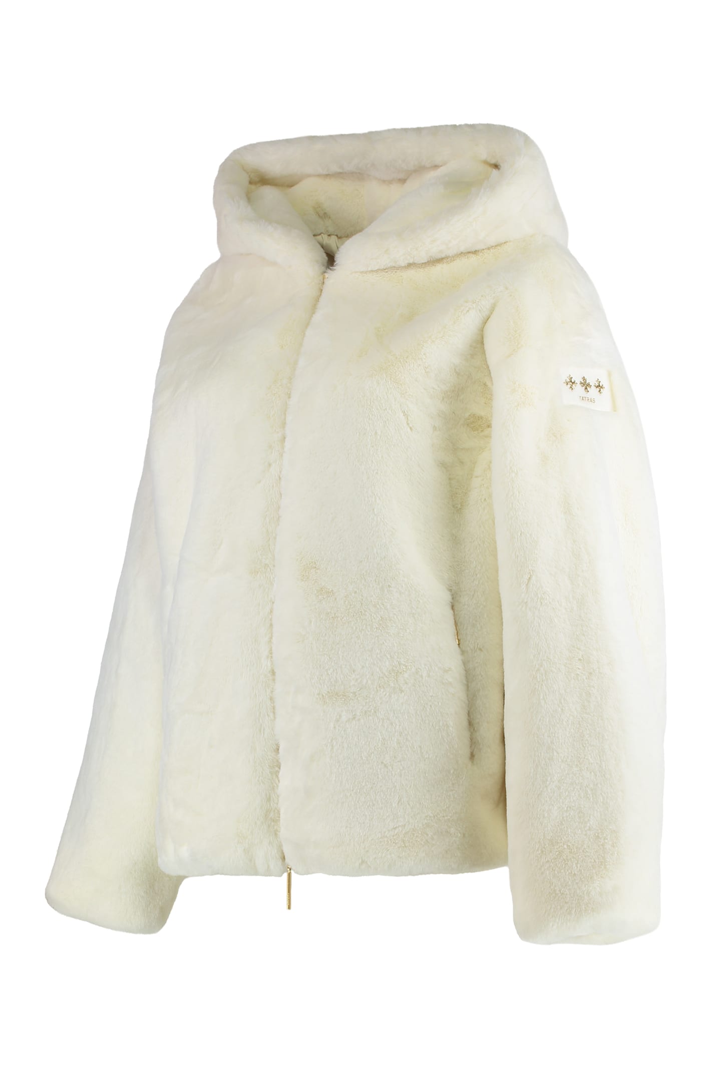 Tatras Yumola White Jacket With Drawstring Hood And Logo Patch On The Sleeve In Ecofur Woman In White