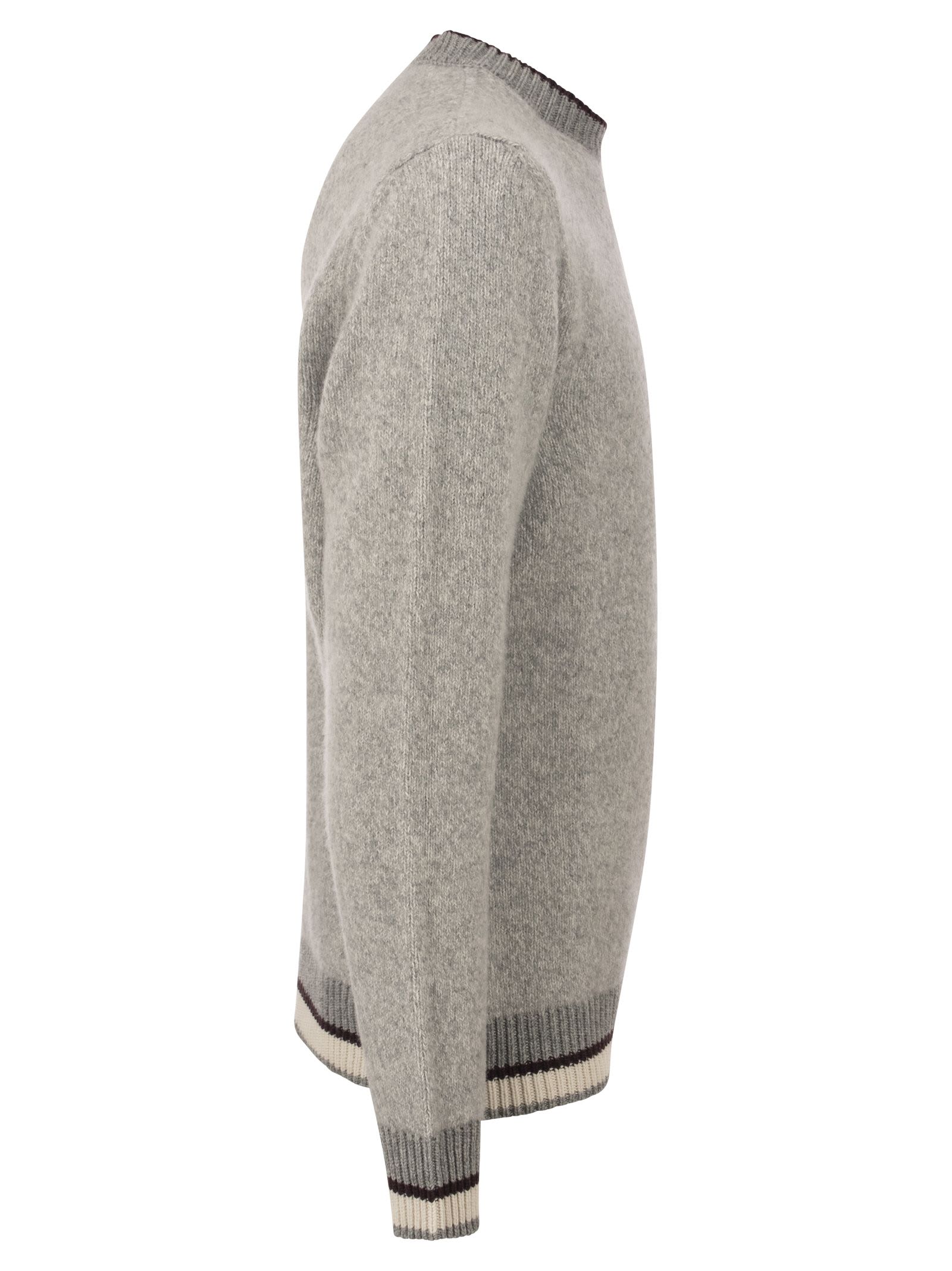 Shop Peserico Round-neck Sweater In Wool Silk And Cashmere Boucle Patterned Yarn In Grey