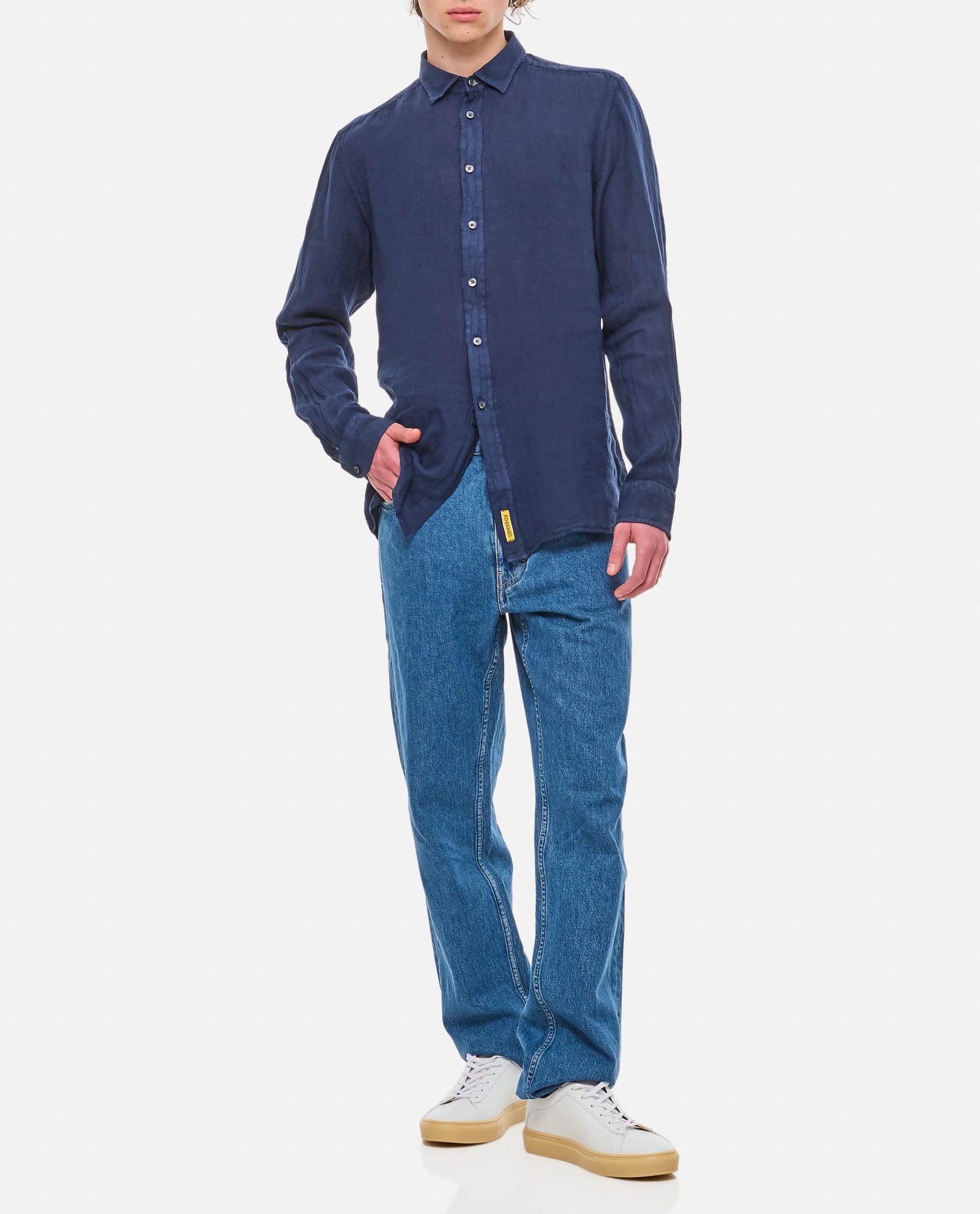 Shop Bd Baggies Linen Shirt In Blue