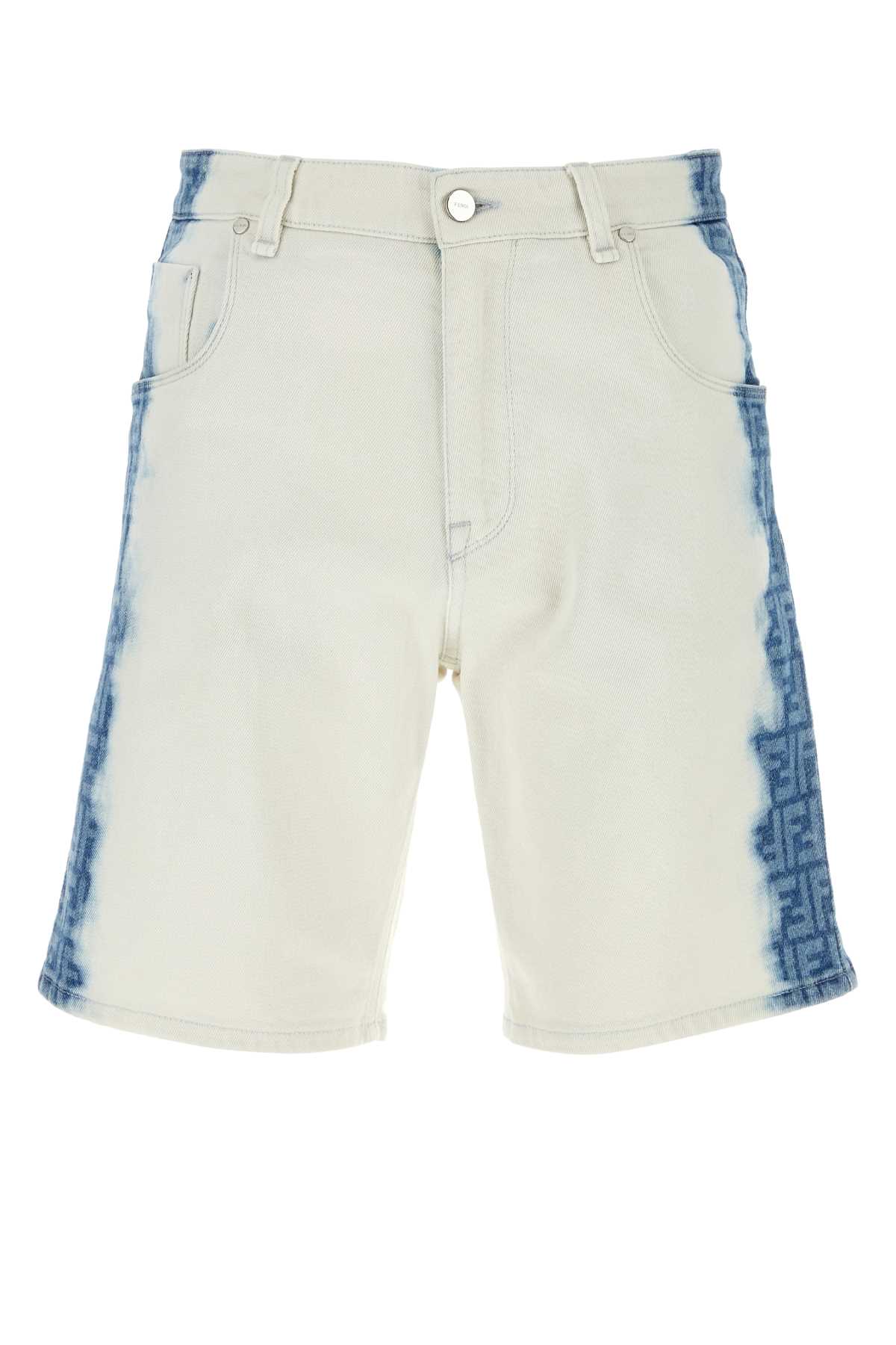 Shop Fendi White Stretch Denim Bermuda Shorts In Darkblu