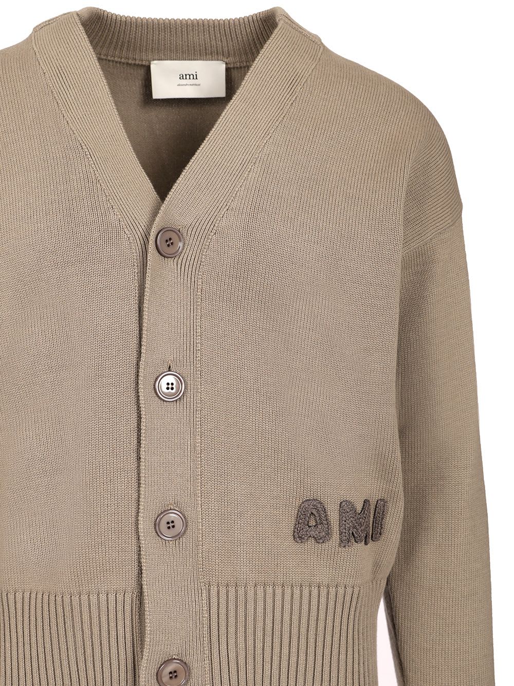 Ami Alexandre Mattiussi Beige Cotton Wool Ami Embroidered Cardigan Grey In Grey