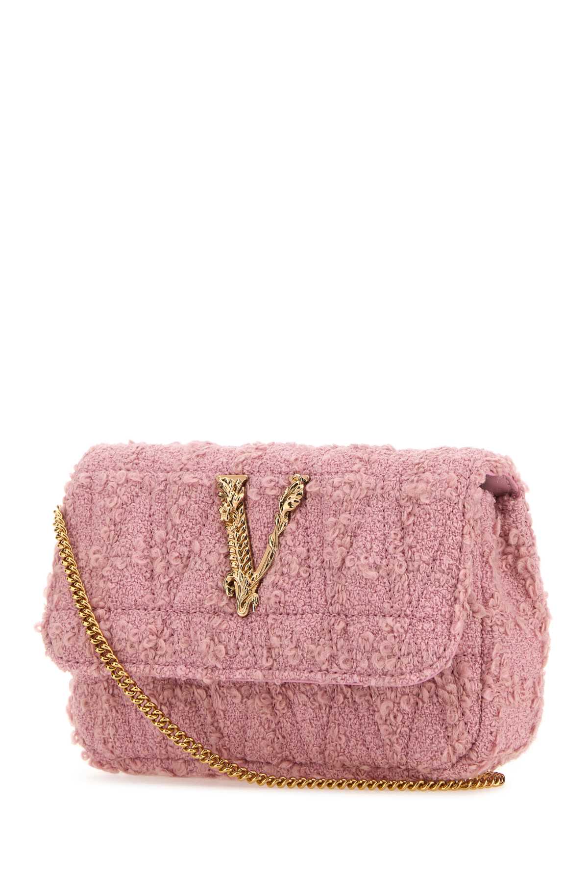 Versace Pink Fabric Mini Virtus Clutch In Palepinkgold