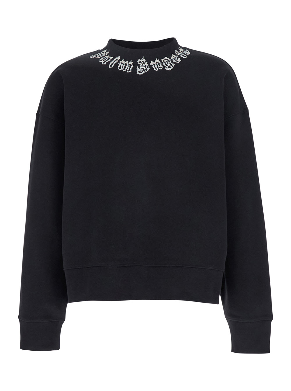 Black Crewneck Sweatshirt With Logo Lettering On The Neck In Cotton Man