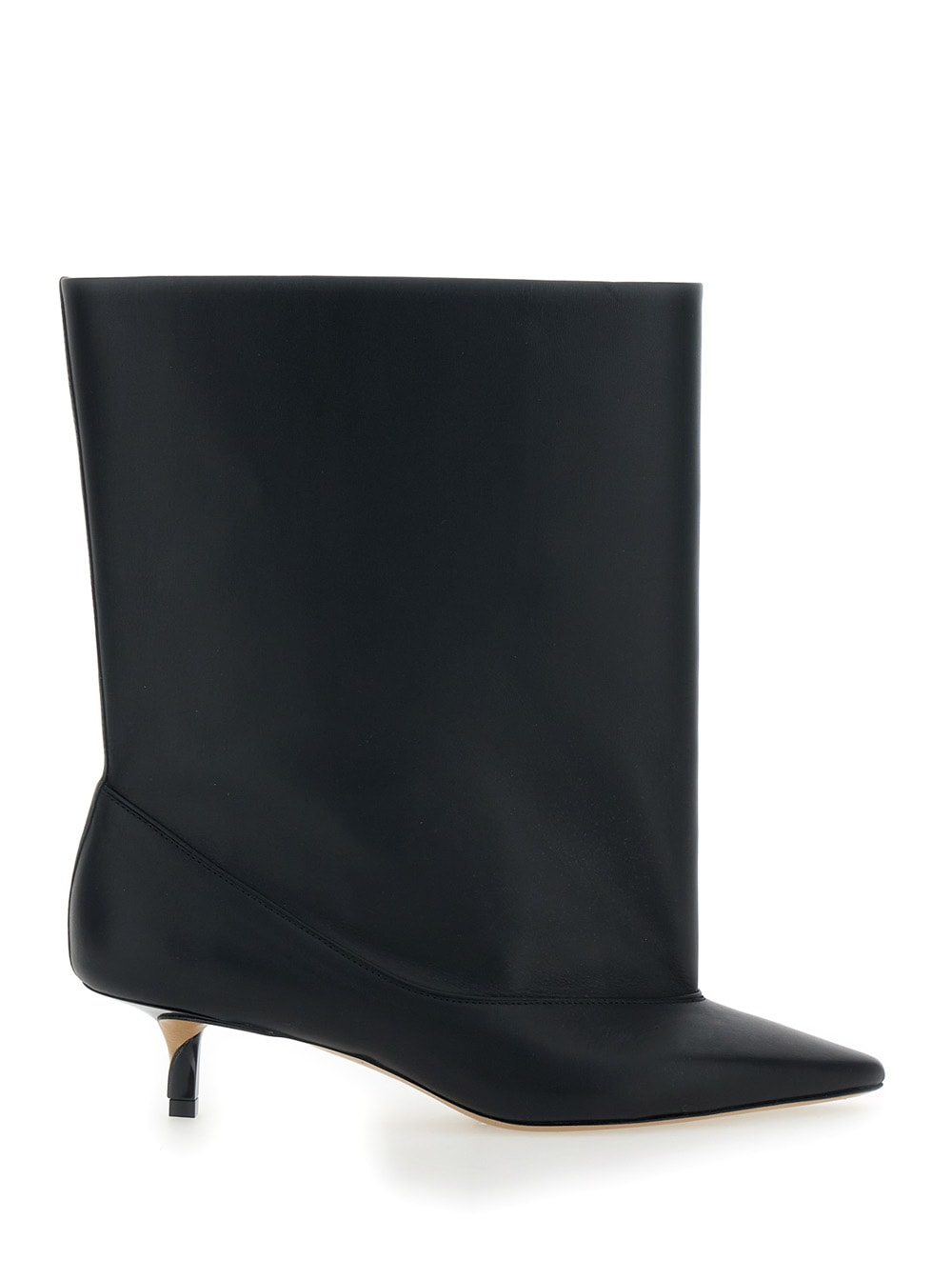 Jacquemus Les Bottes Tourni Black Ankle Boots With Pointed Toe And Low Stiletto Heel In Leather Woman