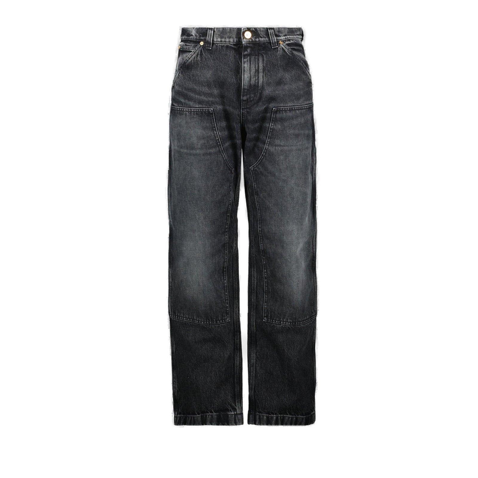 Versace Logo-patch Patchwork-designed Jeans In Mediumblack