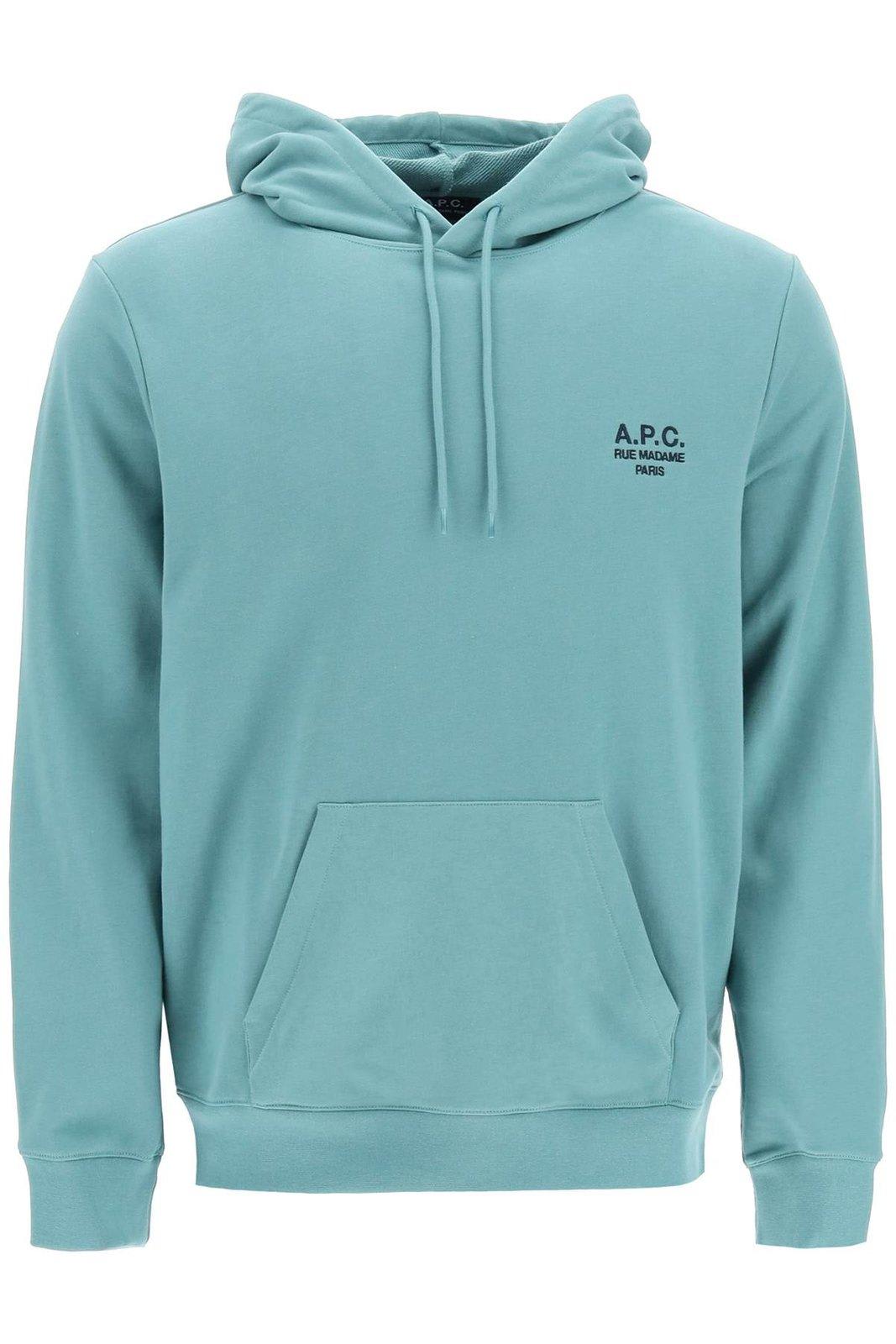 APC MARVIN LOGO EMBROIDERED DRAWSTRING HOODIE