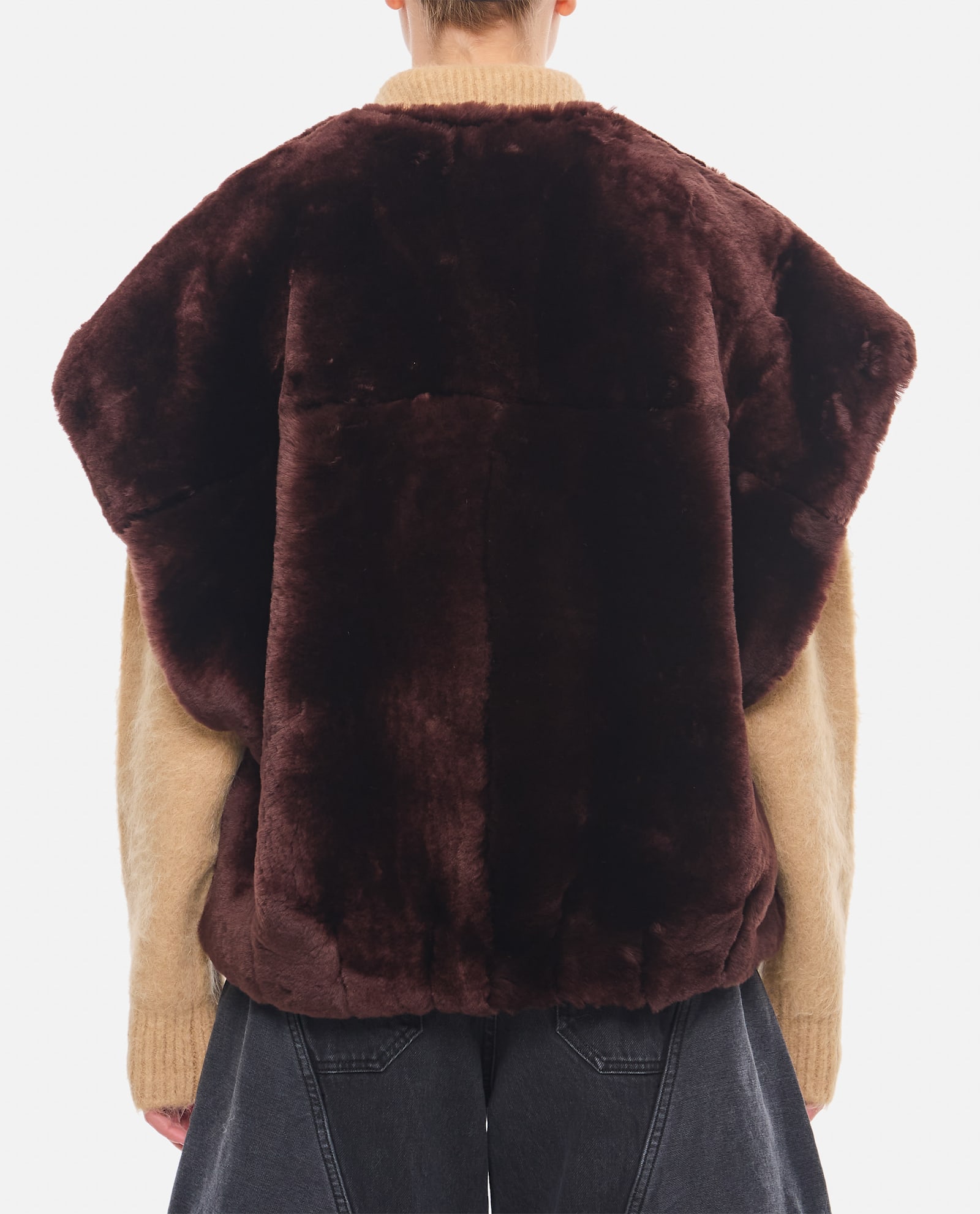 Shop Halfboy Maxi Shearling Vest In Brown