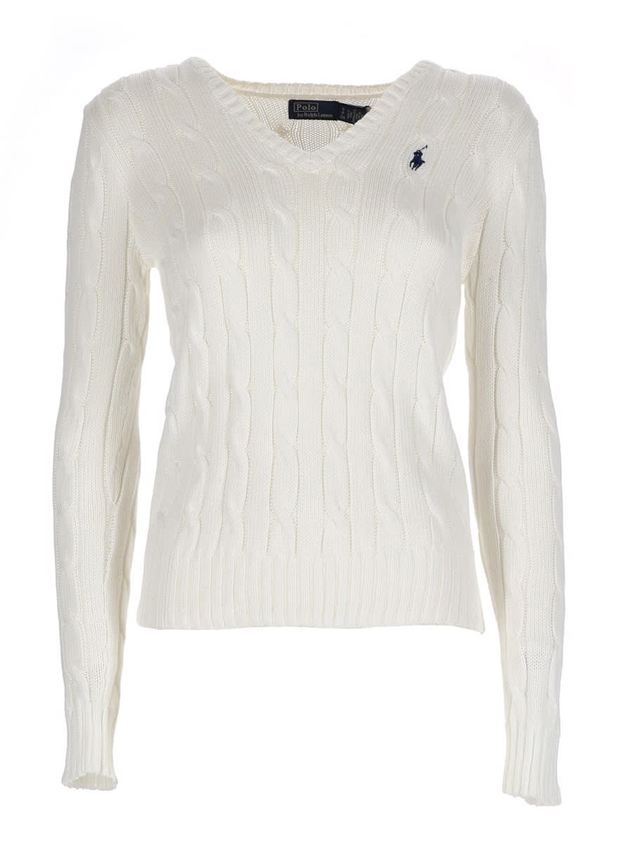 Polo Ralph Lauren Cable Knit With Logo In White