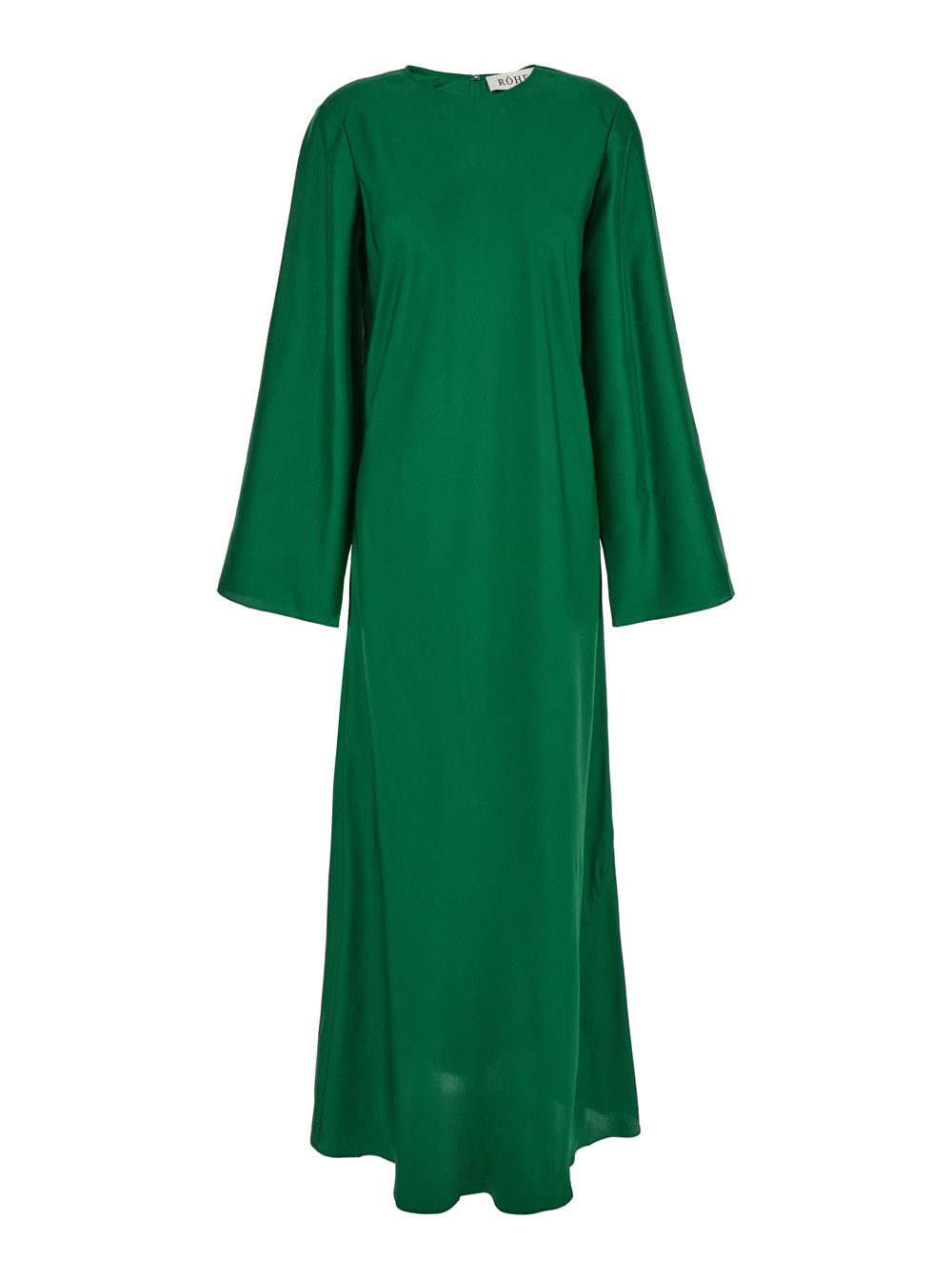 Róhe Green Long Crewneck Dress In Silk Woman