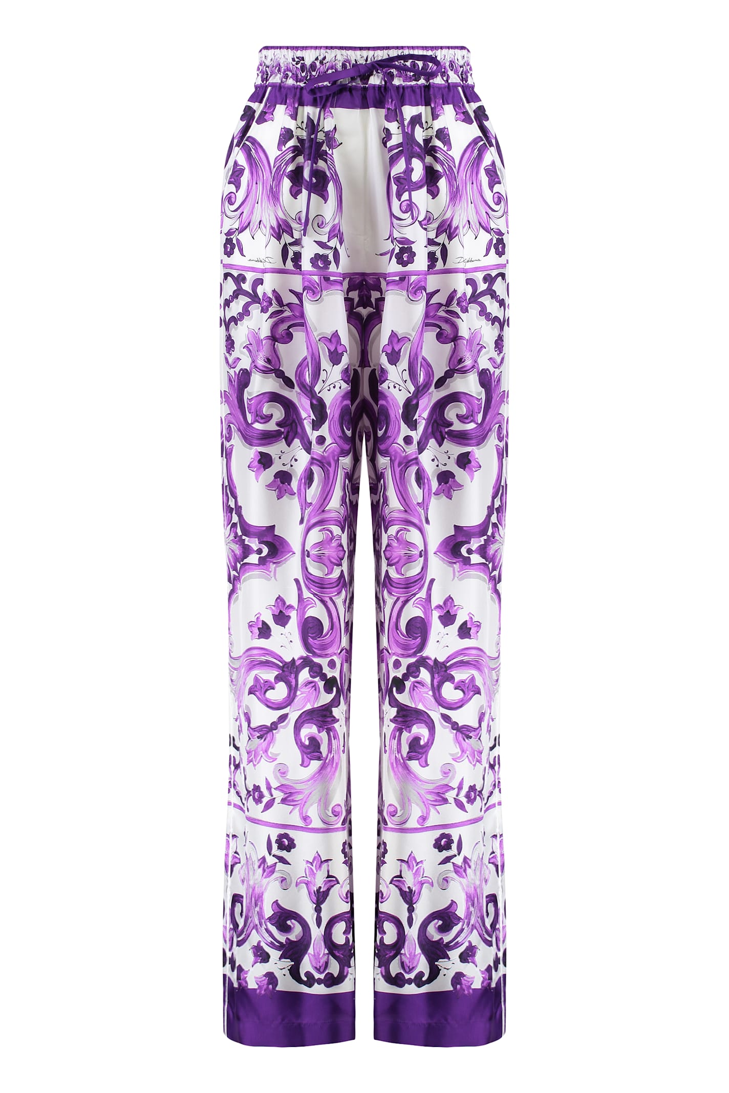 Dolce & Gabbana Maiolica Cropped Printed Silk-blend Flared Pants In Multi