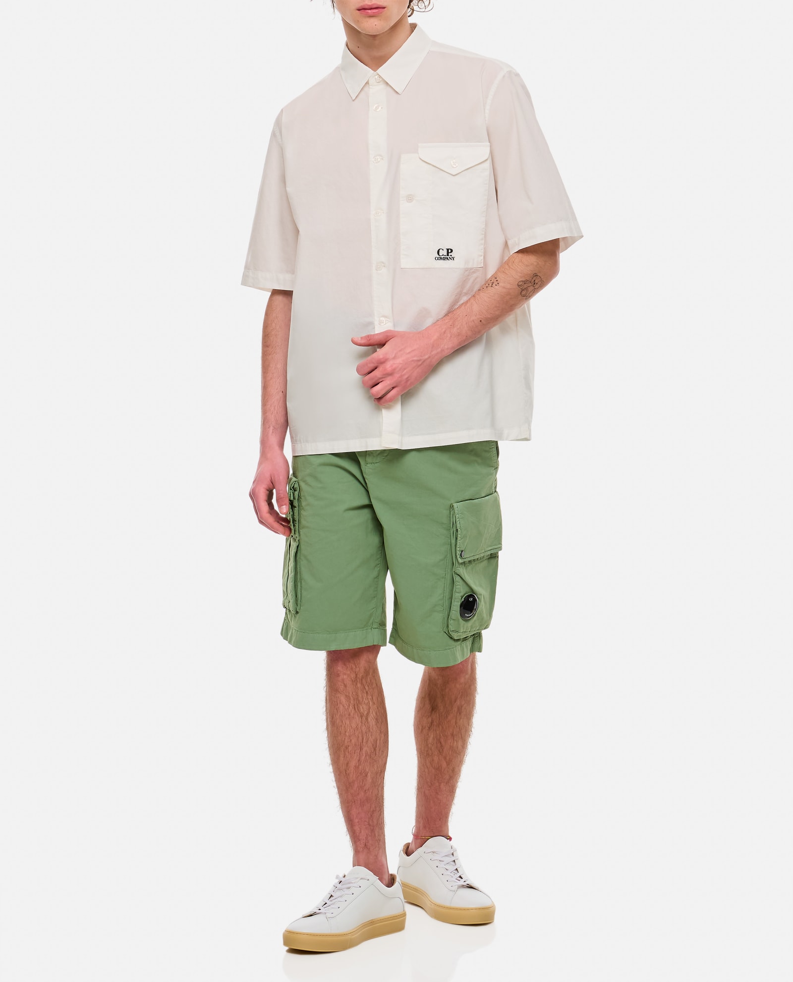 Shop C.p. Company Twill Stretch Cargo Shorts  In Green