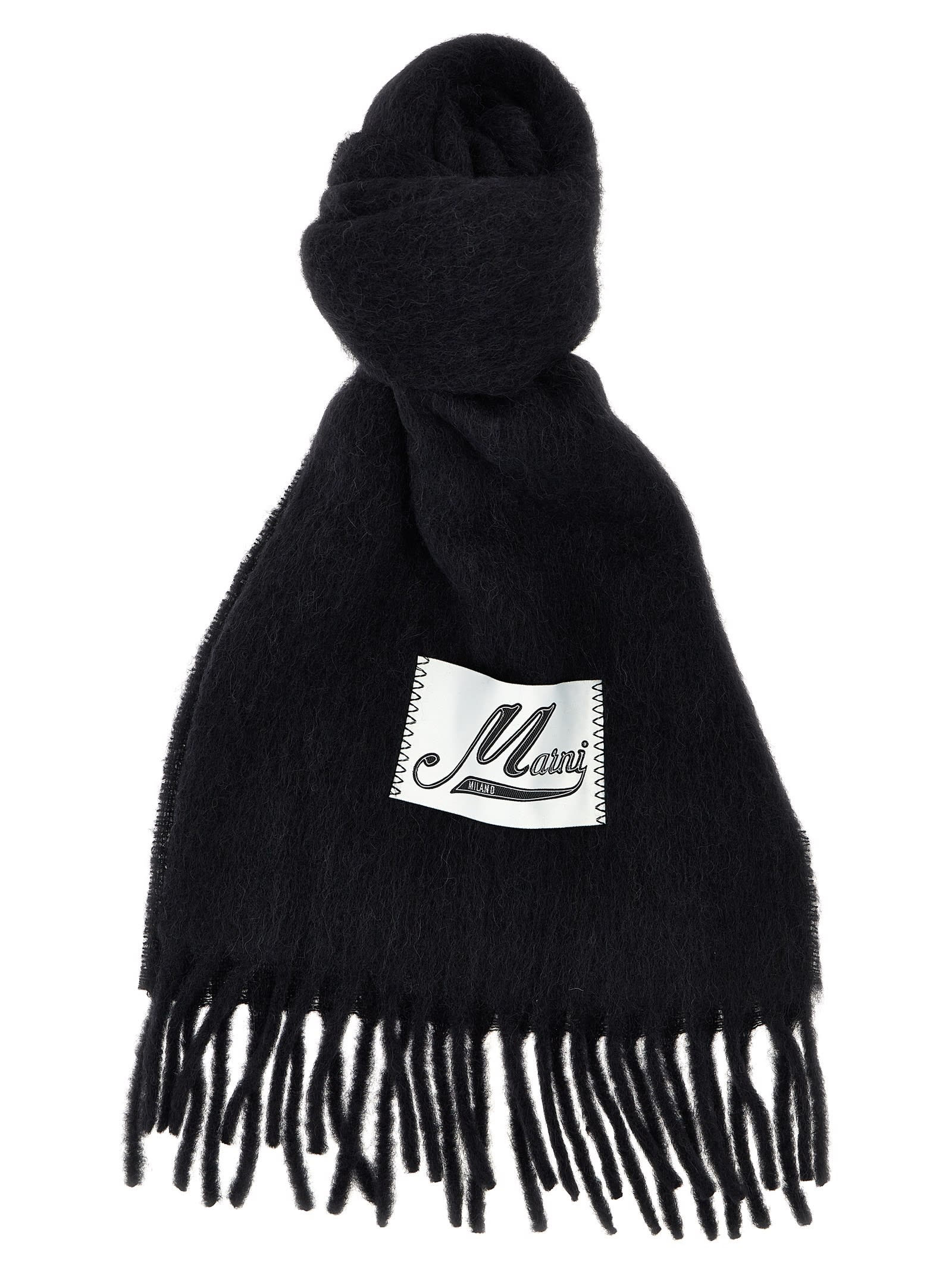 Shop Marni Logo Patch Scarf In Black