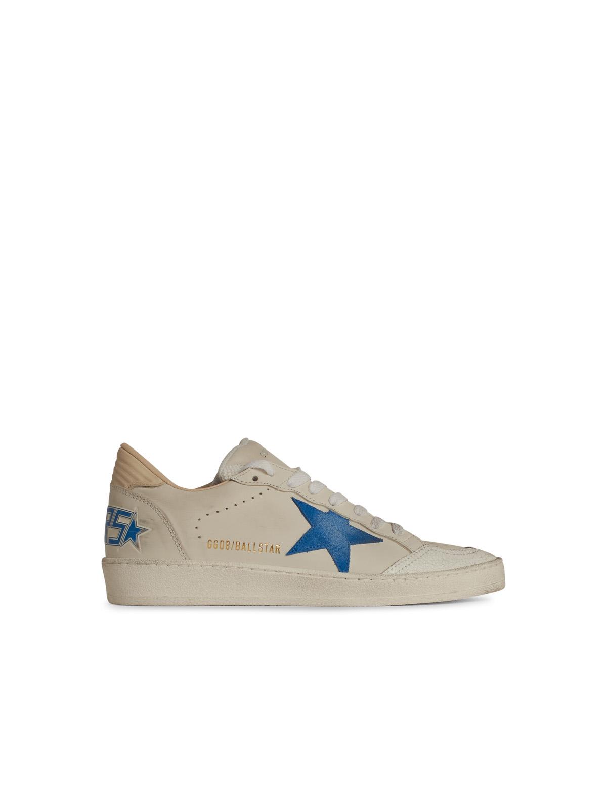 Golden Goose Deluxe Brand Low-top White Leather Sneakers With Blue Star Accent In White