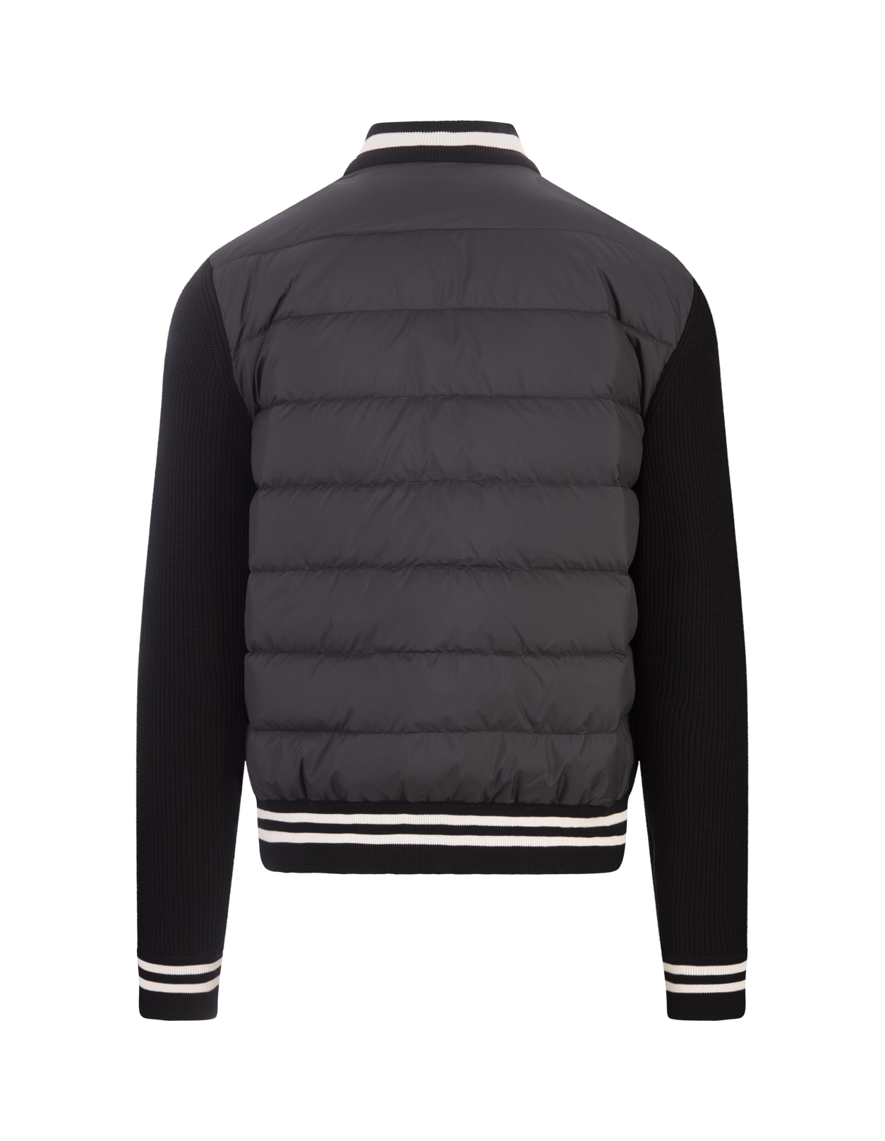 Shop Moncler Black Bomber Style Cardigan With Striped Hem