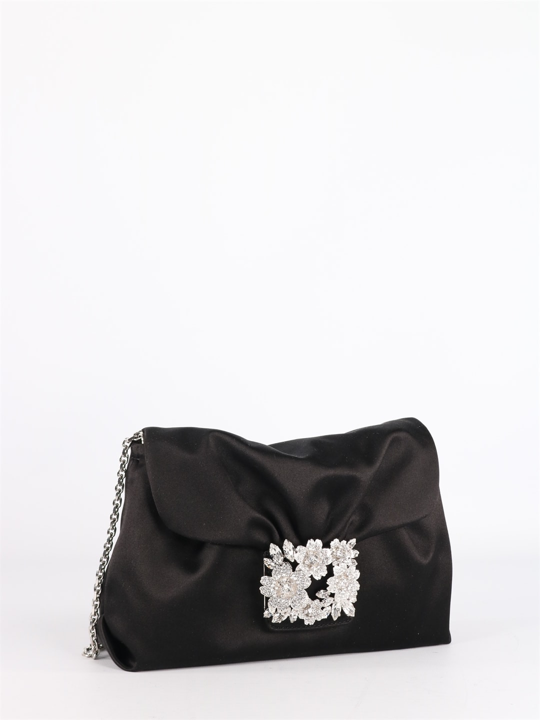 Roger Vivier Mini Drapé Bag In Black Satin