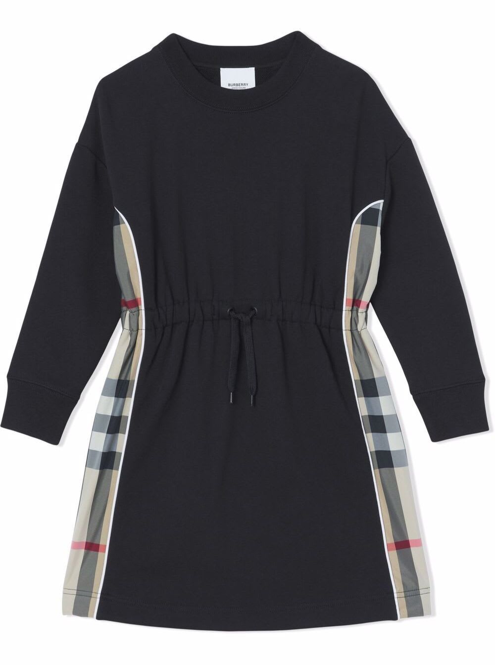 Burberry Black Cotton Dress With Vintage Check Inserts