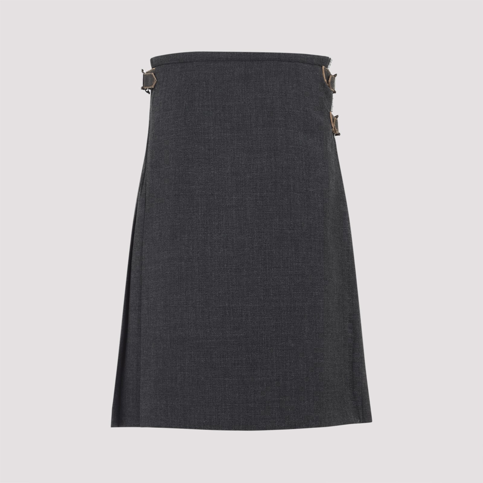 Prada Grey Virgin Wool Midi Skirt In Gray