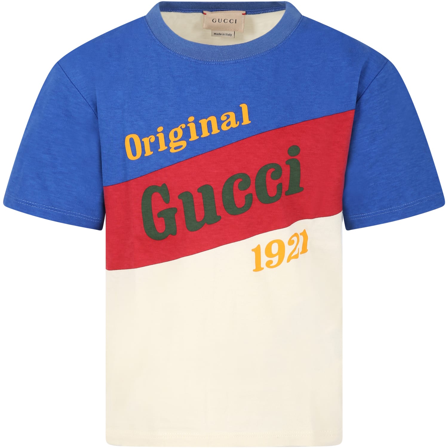 GUCCI MULTICOLOR T-SHIRT FOR BOY WITH ORIGINAL GUCCI 1921 WRITING