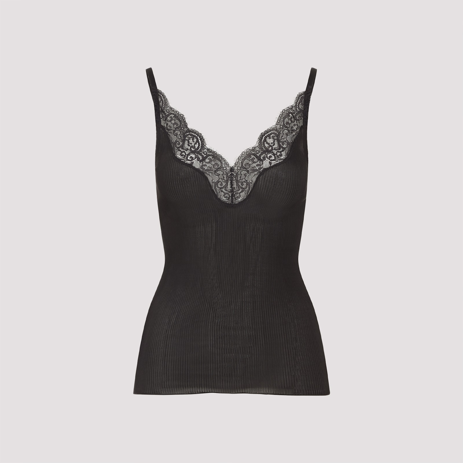 Saint Laurent Laced Tank Top In Ribbed Silk Jersey In Black