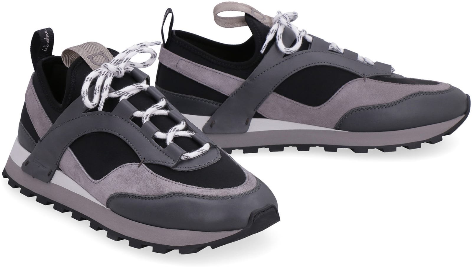 Ferragamo Techno Fabric And Leather Sneakers In Gray