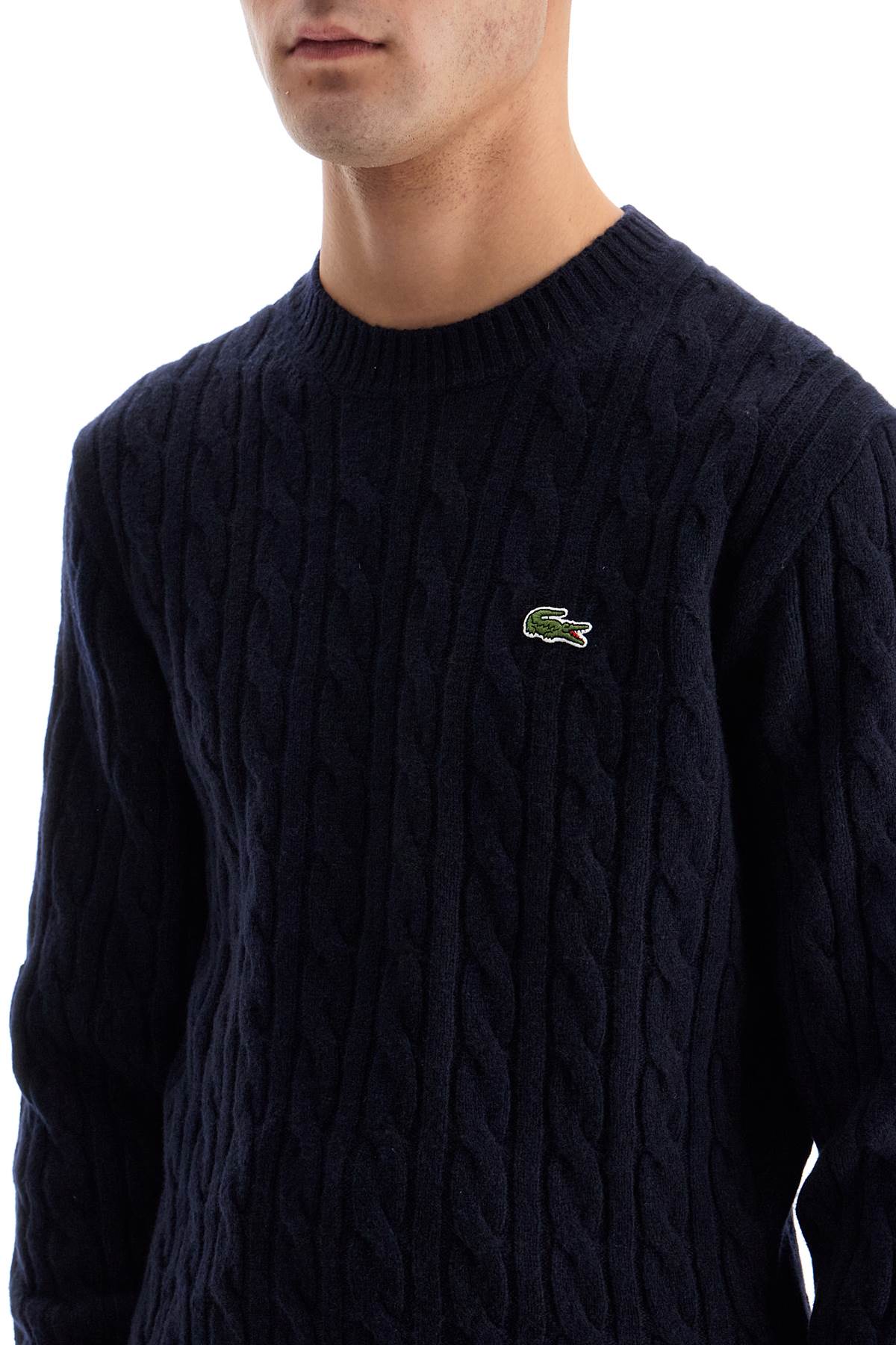 Lacoste Pullover In Lana A Trecce Classic Fit In Navy