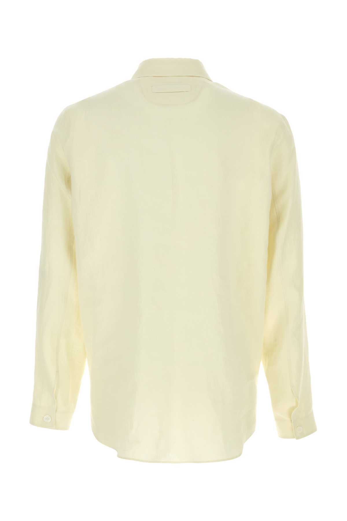 Shop Zegna Pastel Yellow Linen Polo Shirt