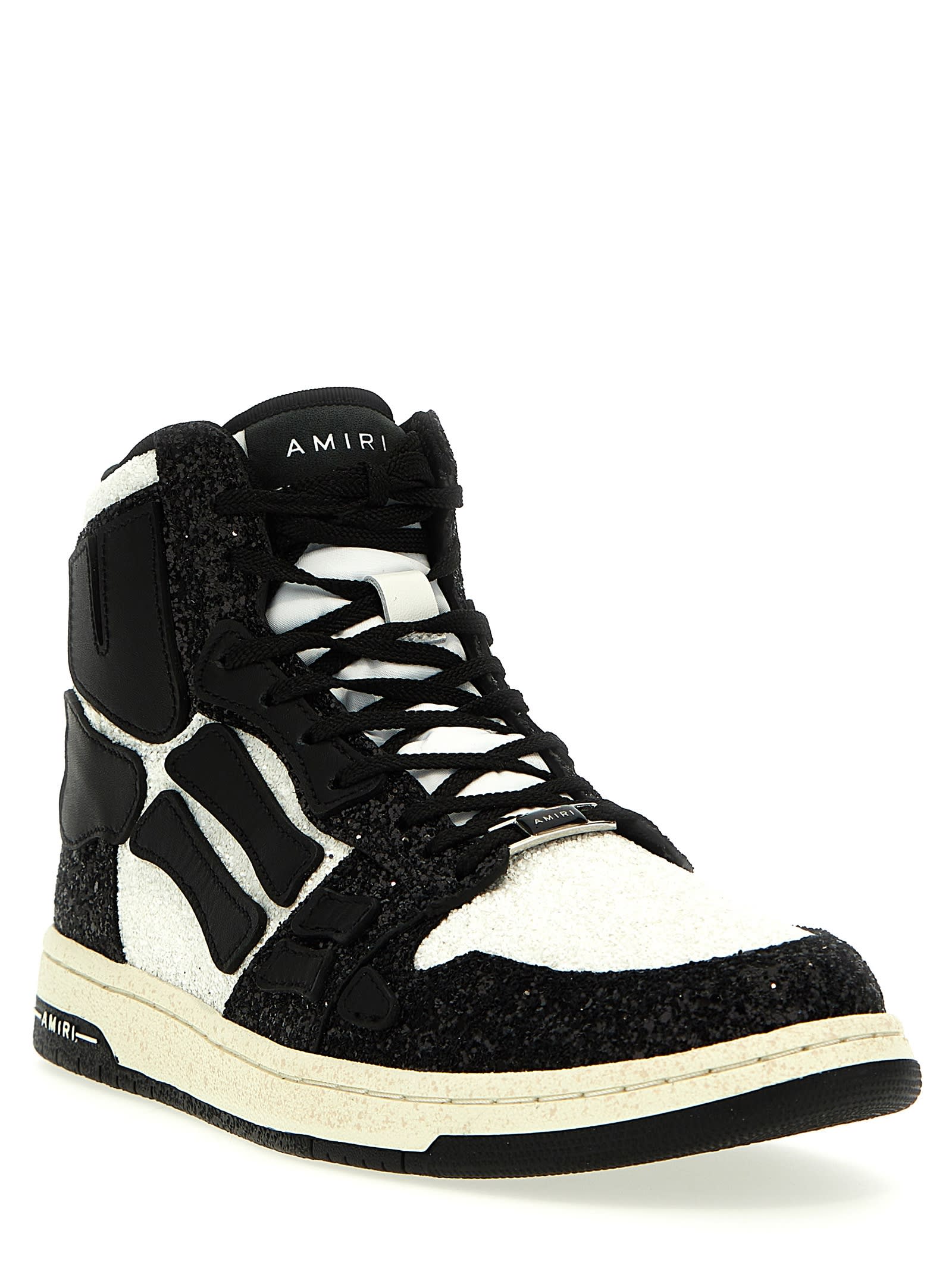 Shop Amiri Glittered Skel Sneakers In Black