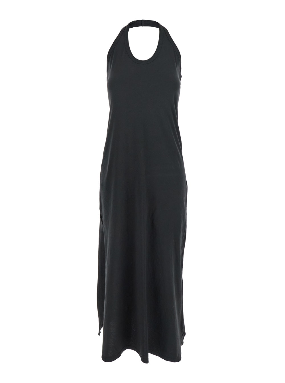 Black Sleeveless Dress With Halterneck And Straight Hem In Cotton Woman