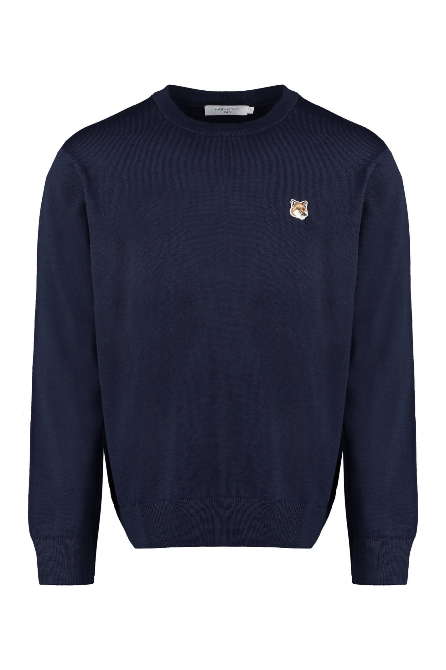 Shop Maison Kitsuné Crew-neck Wool Sweater In Blue