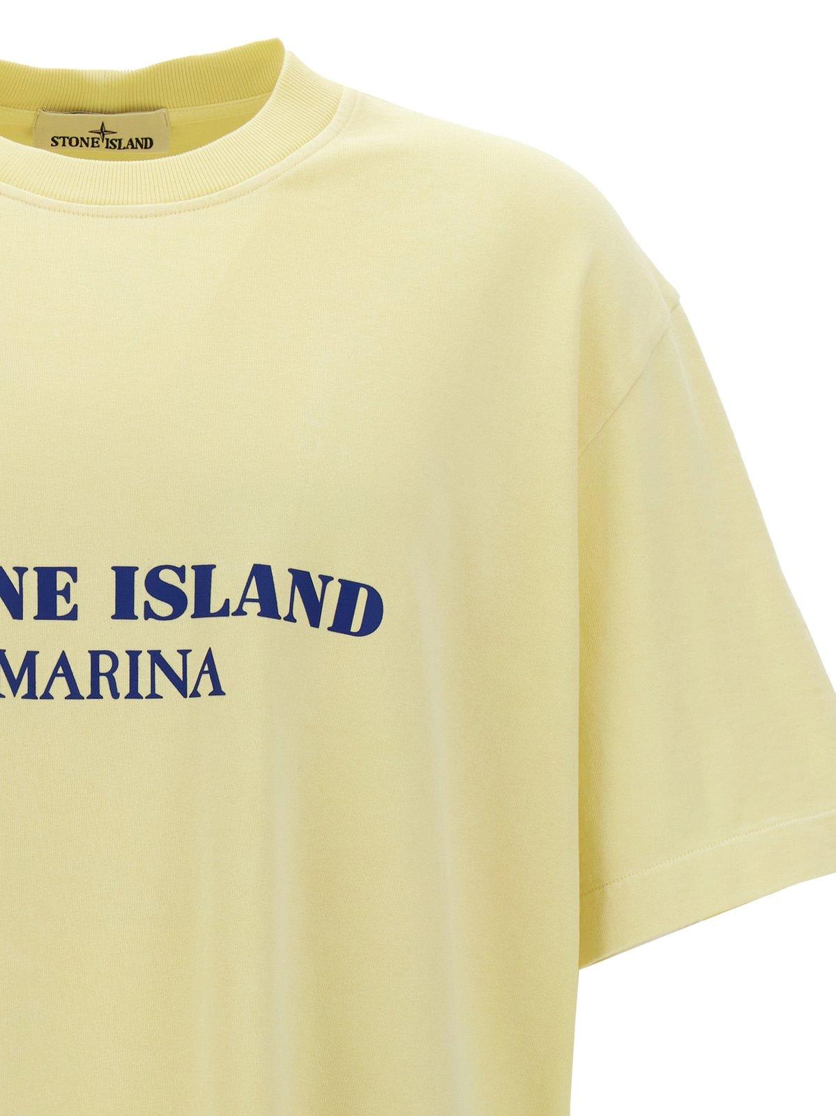 Shop Stone Island Logo Printed Crewneck T-shirt In White