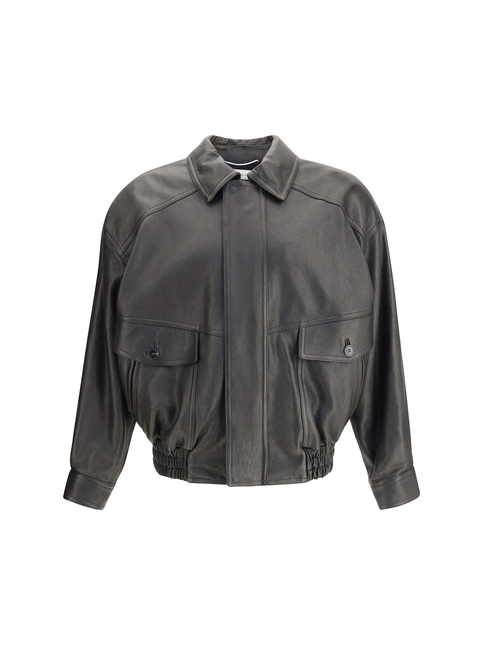 Saint Laurent Balloon Leather Jacket In Gray