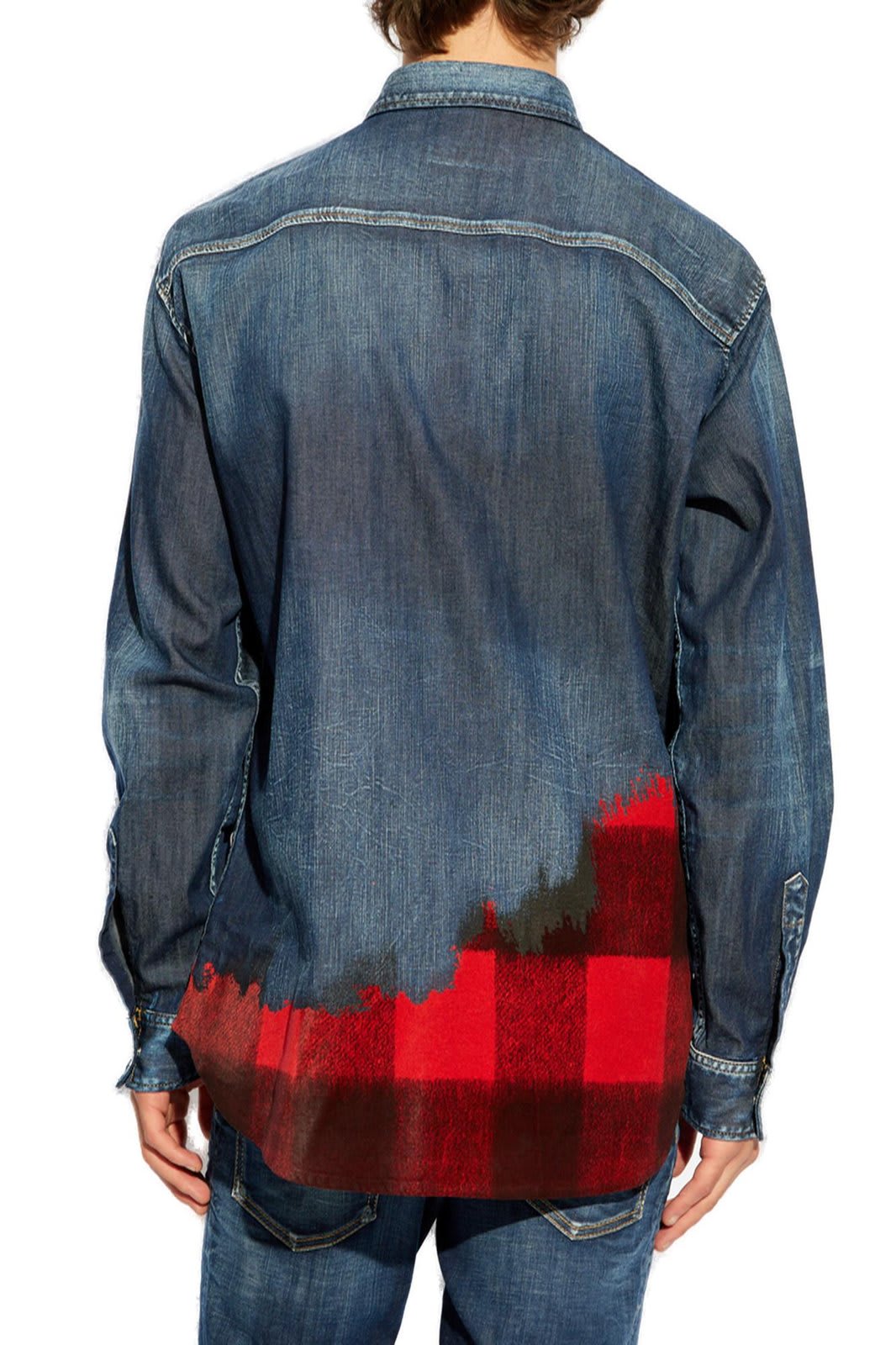 Shop Dsquared2 Checked Long-sleeved Denim Shirt In Blue/red