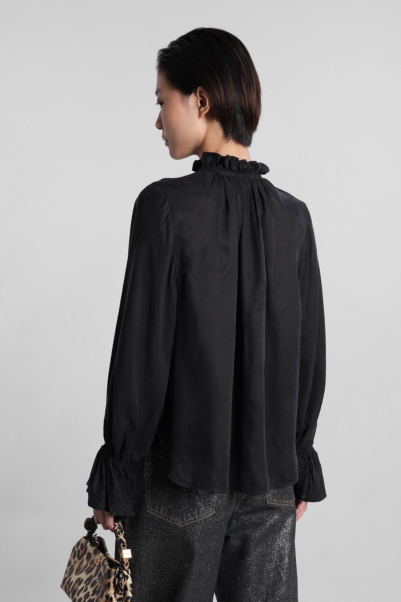 Ganni Shirt In Black Polyamide Polyester In Black