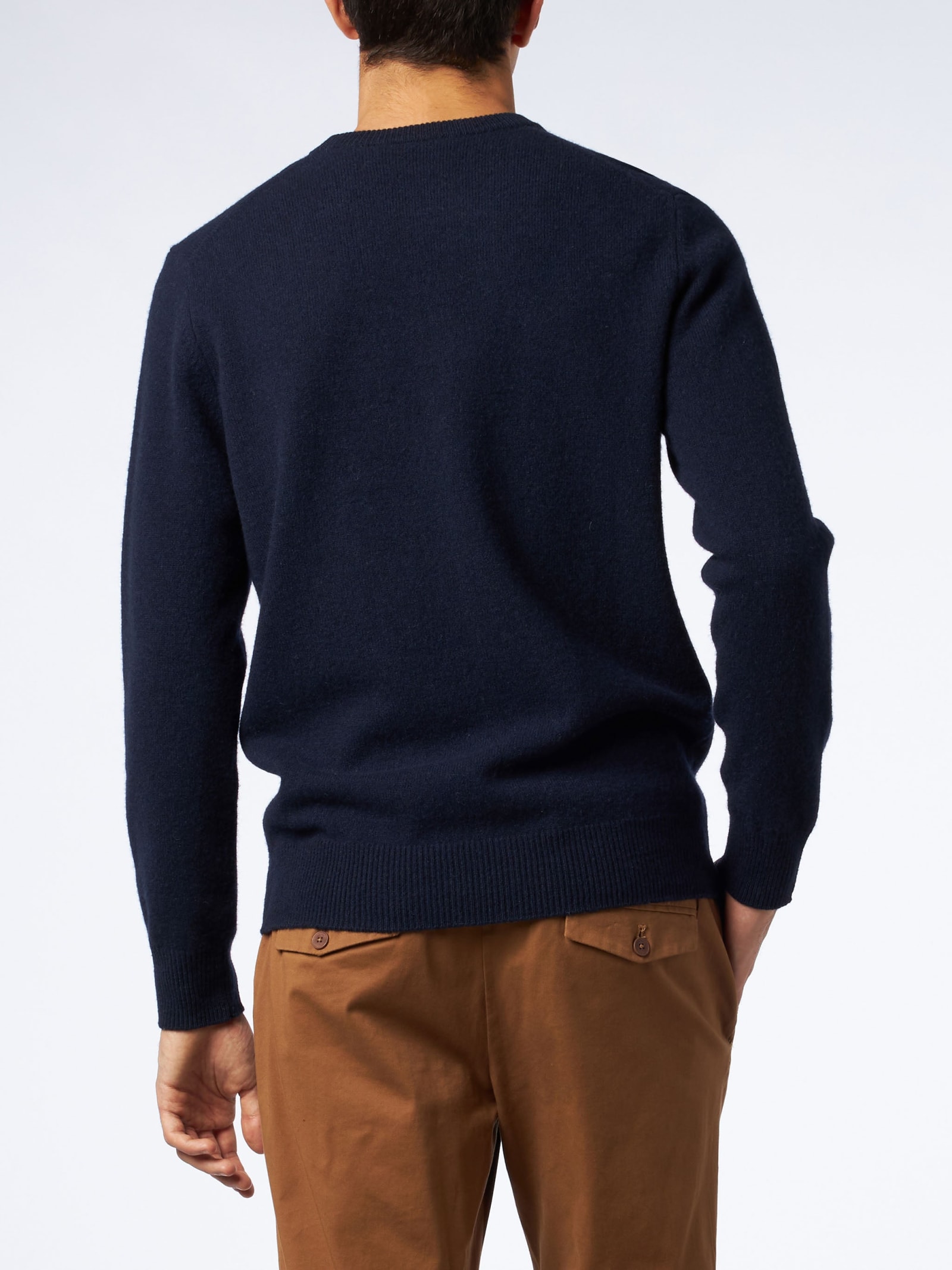 Shop Mc2 Saint Barth Man Crewneck Blue Sweater With St. Barth Embroidery