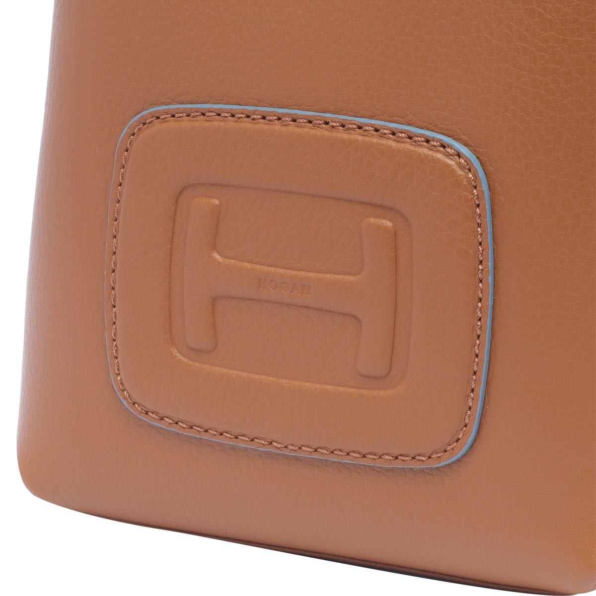 Shop Hogan H-bag Logo Embossed Mini Shopping Bag In Leather Brown