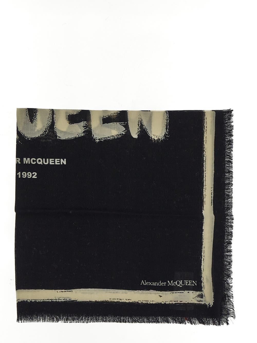 Shop Alexander Mcqueen Printed Scarf In Black